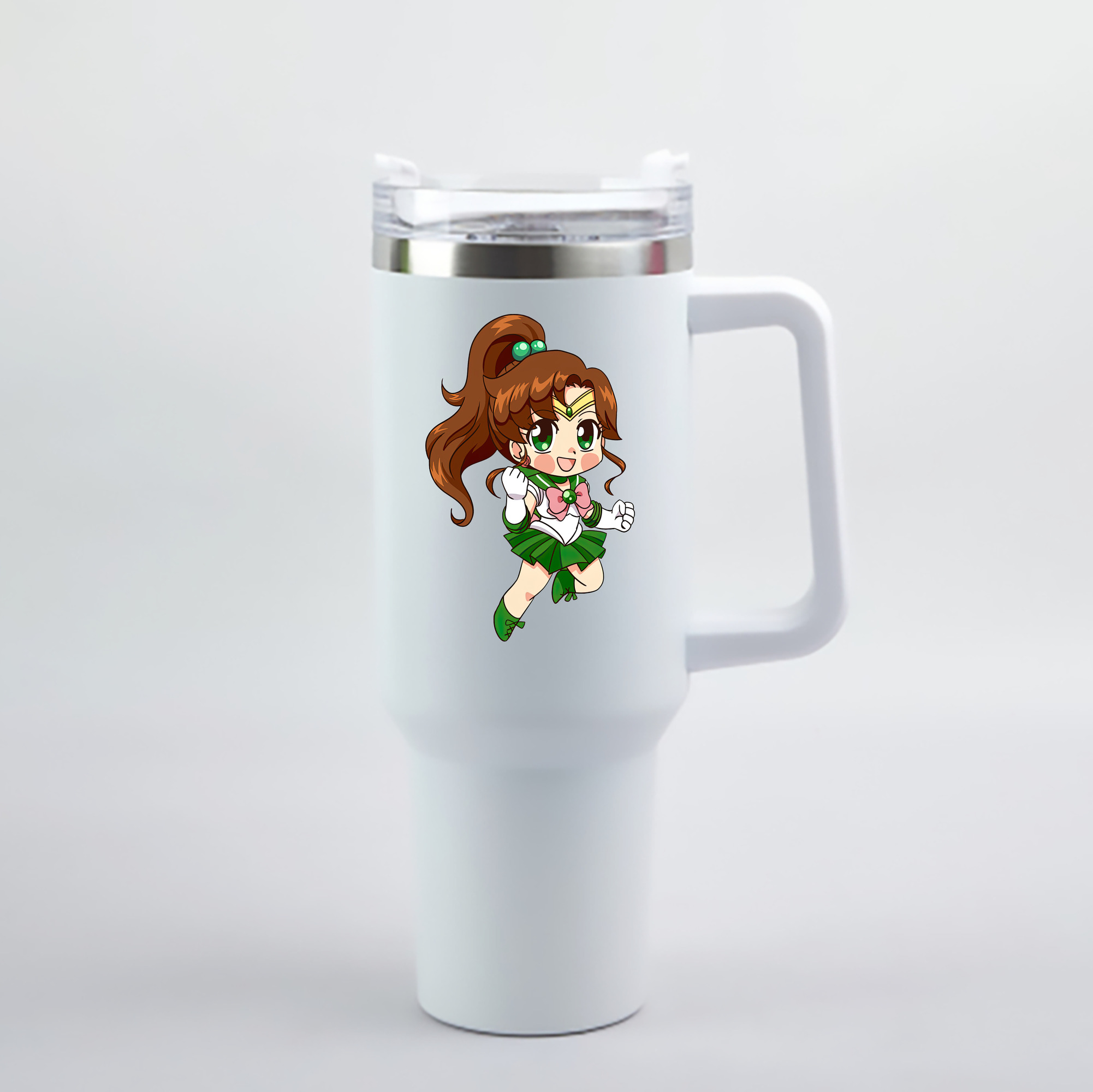 （画像用） 美少女戦士セーラームーン 木野 まこと きの まこと Sailor Moon Kino Makoto （セーラージュピター；Sailor Jupiter） 1200mL車用タンブラー - クリスタルステッカー（プラスチックストロー付き）