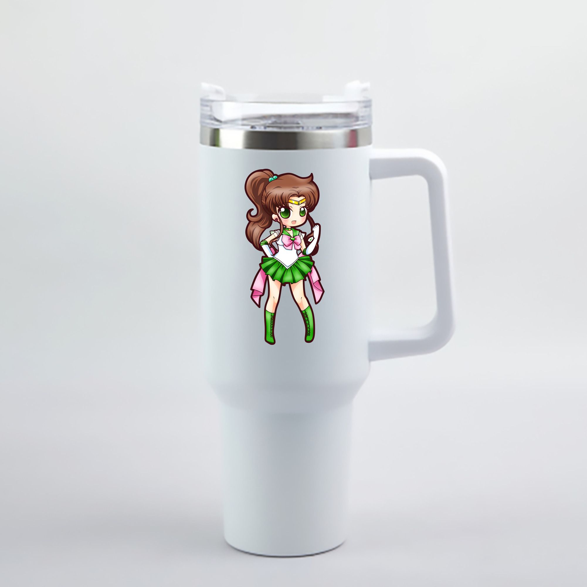 （画像用） 美少女戦士セーラームーン 木野 まこと きの まこと Sailor Moon Kino Makoto （セーラージュピター；Sailor Jupiter） 1200mL車用タンブラー - クリスタルステッカー（プラスチックストロー付き）