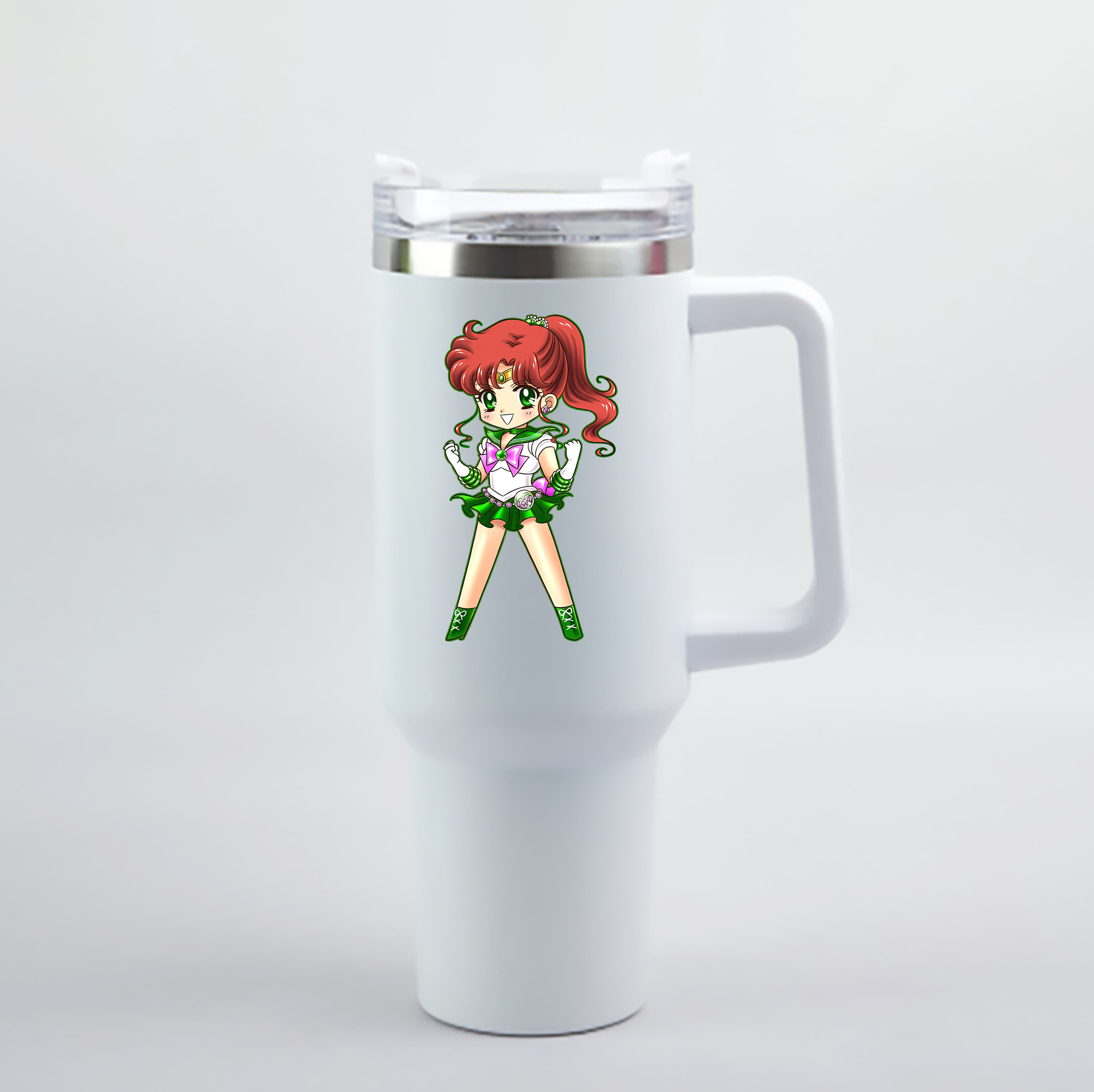 （画像用） 美少女戦士セーラームーン 木野 まこと きの まこと Sailor Moon Kino Makoto （セーラージュピター；Sailor Jupiter） 1200mL車用タンブラー - クリスタルステッカー（プラスチックストロー付き）