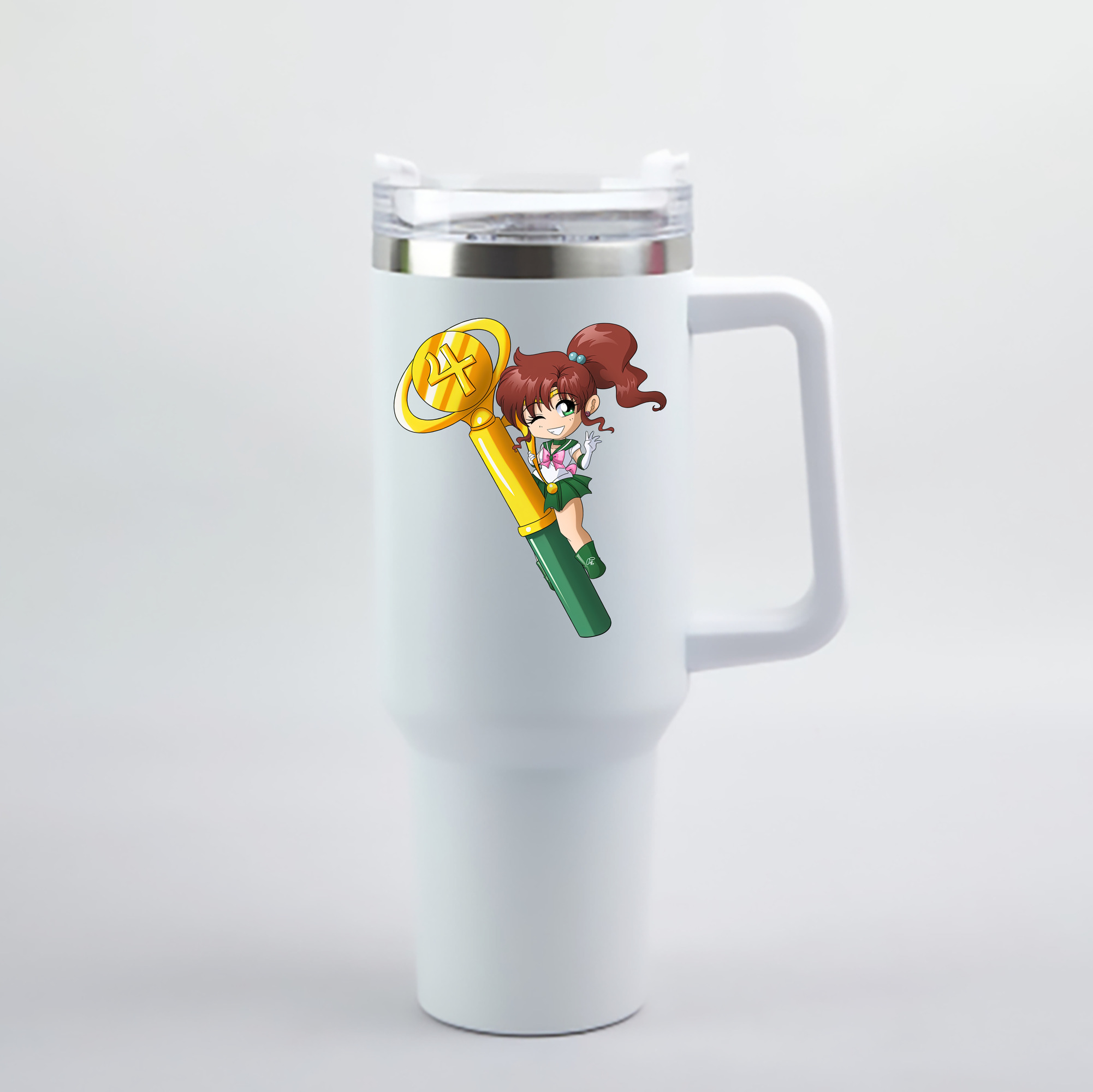 （画像用） 美少女戦士セーラームーン 木野 まこと きの まこと Sailor Moon Kino Makoto （セーラージュピター；Sailor Jupiter） 1200mL車用タンブラー - クリスタルステッカー（プラスチックストロー付き）