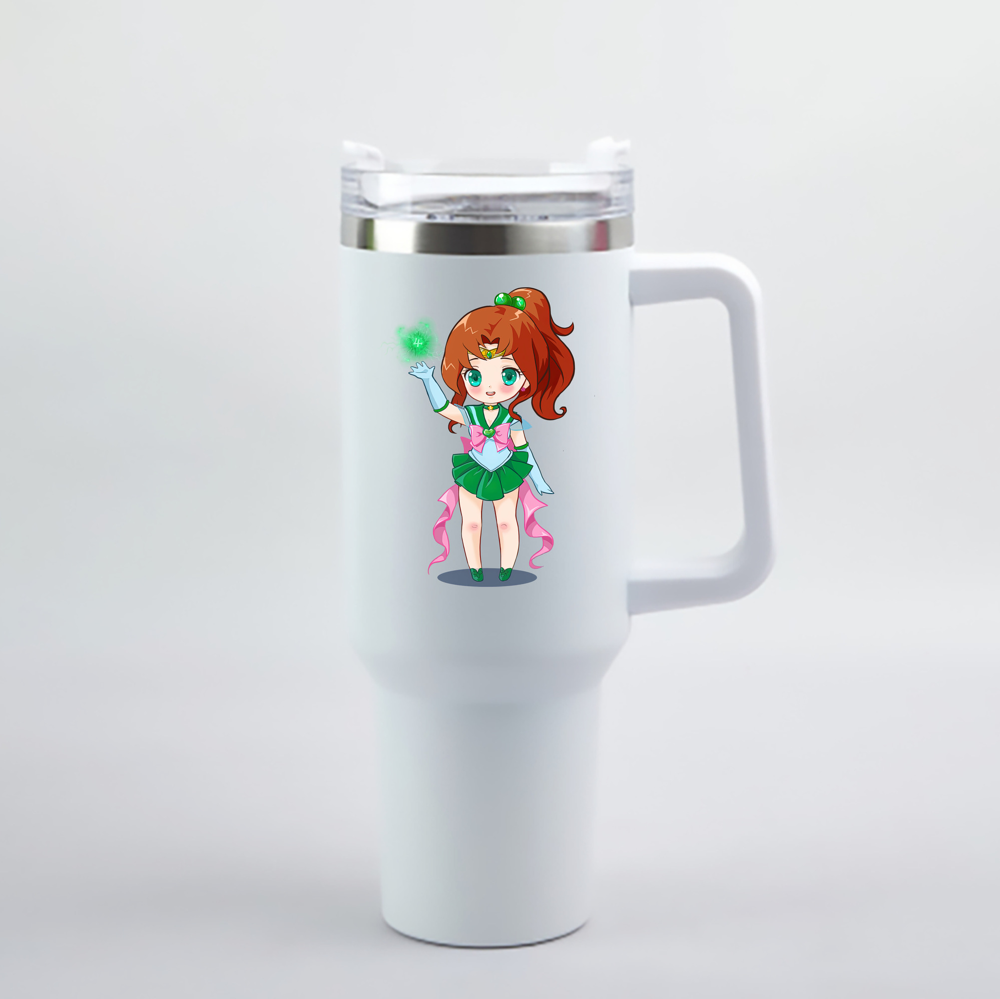 （画像用） 美少女戦士セーラームーン 木野 まこと きの まこと Sailor Moon Kino Makoto （セーラージュピター；Sailor Jupiter） 1200mL車用タンブラー - クリスタルステッカー（プラスチックストロー付き）