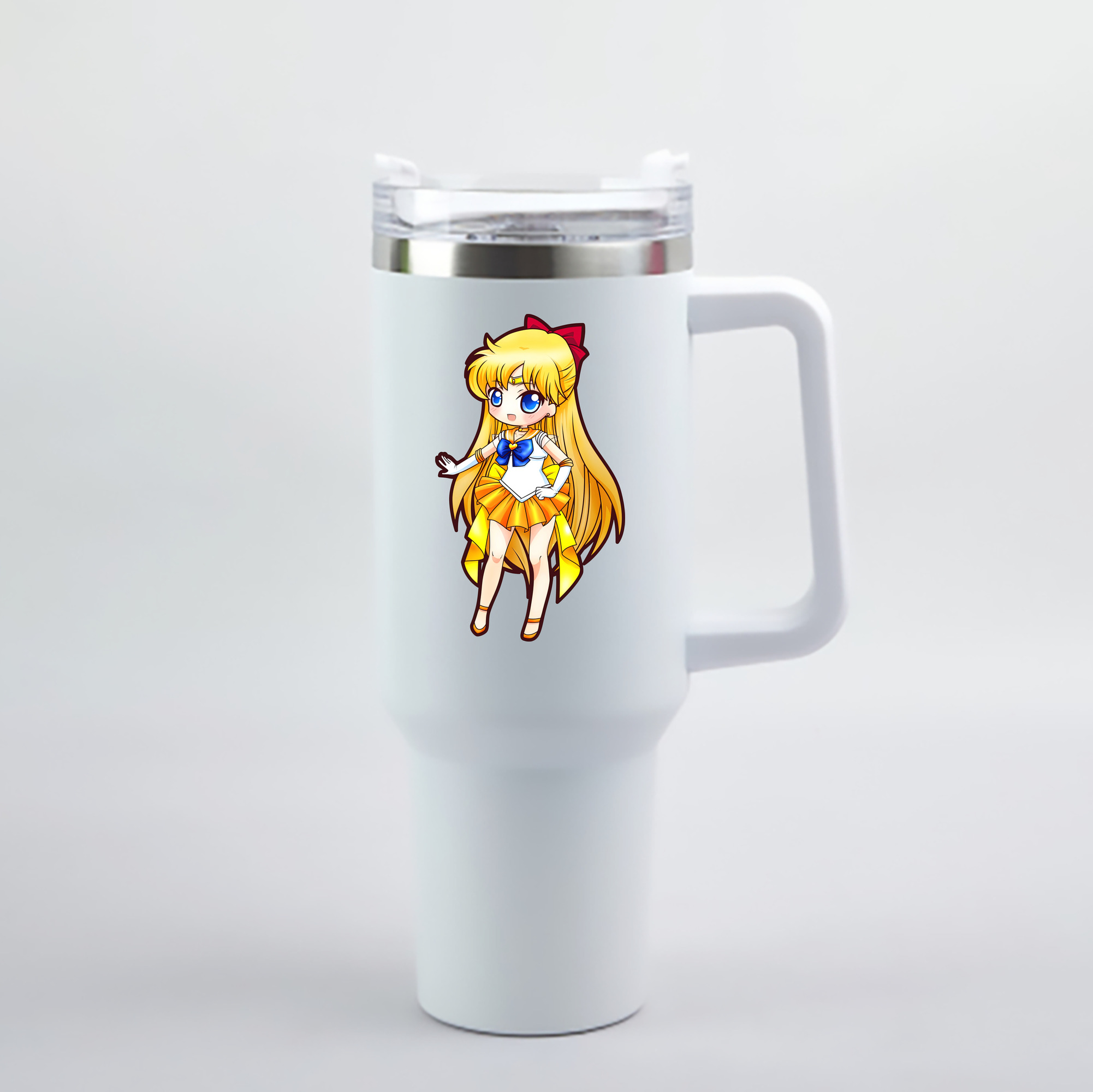 （画像用） 美少女戦士セーラームーン 愛野 美奈子 あいの みなこ Sailor Moon Aino Minako 1200mL車用タンブラー - クリスタルステッカー（プラスチックストロー付き）