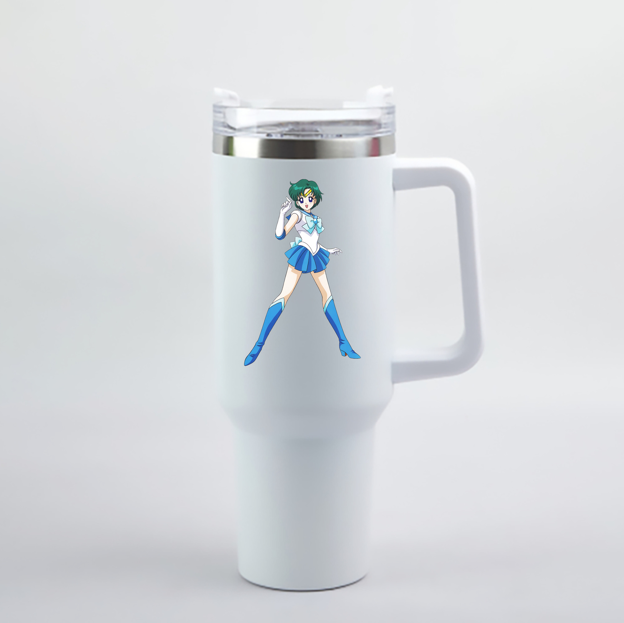 （画像用） 美少女戦士セーラームーン 海王 みちる（かいおう みちる） Sailor Moon Kaiou Michiru 1200mL車用タンブラー - クリスタルステッカー（プラスチックストロー付き）