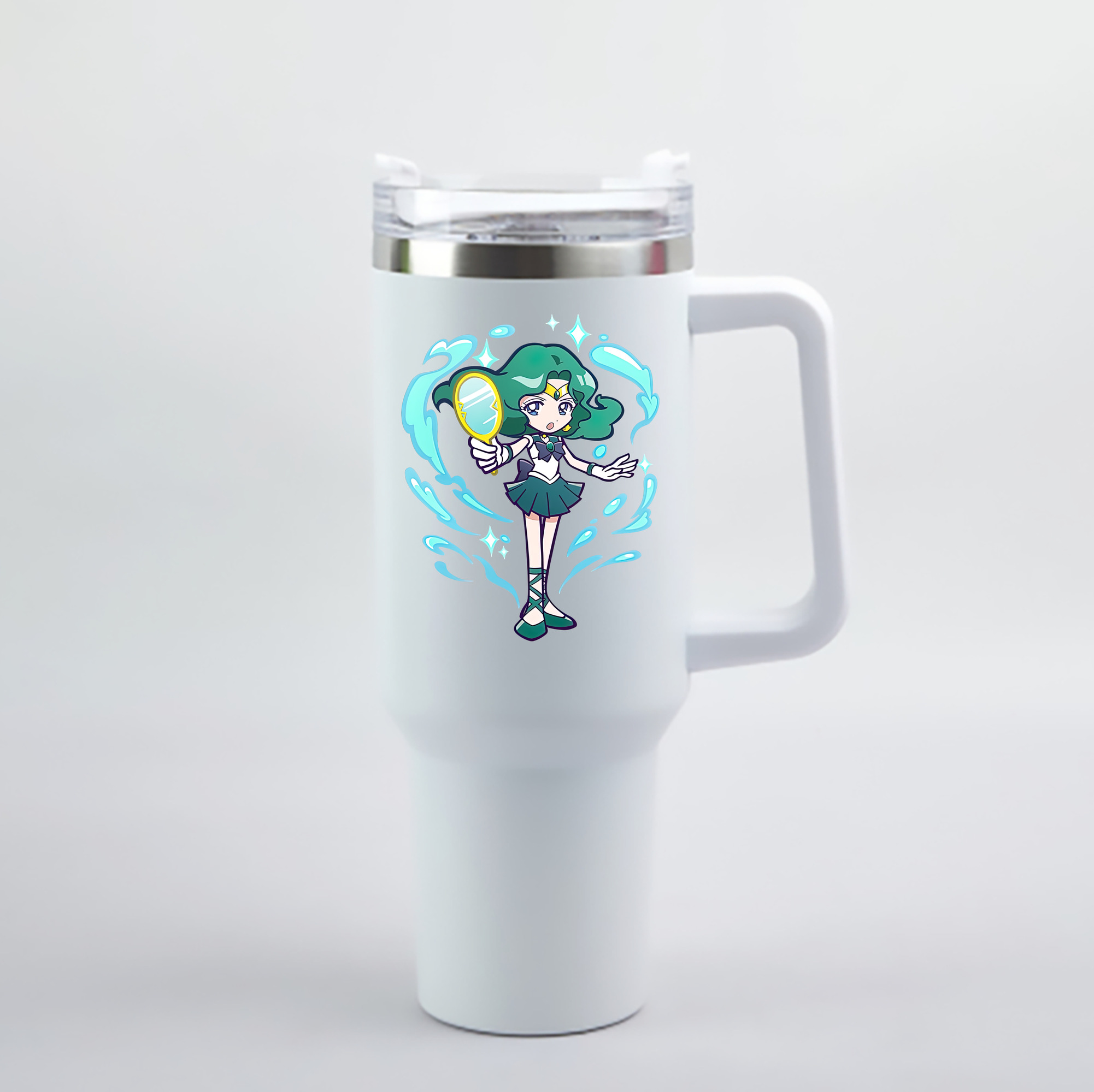 （画像用） 美少女戦士セーラームーン 海王 みちる（かいおう みちる） Sailor Moon Kaiou Michiru 1200mL車用タンブラー - クリスタルステッカー（プラスチックストロー付き）