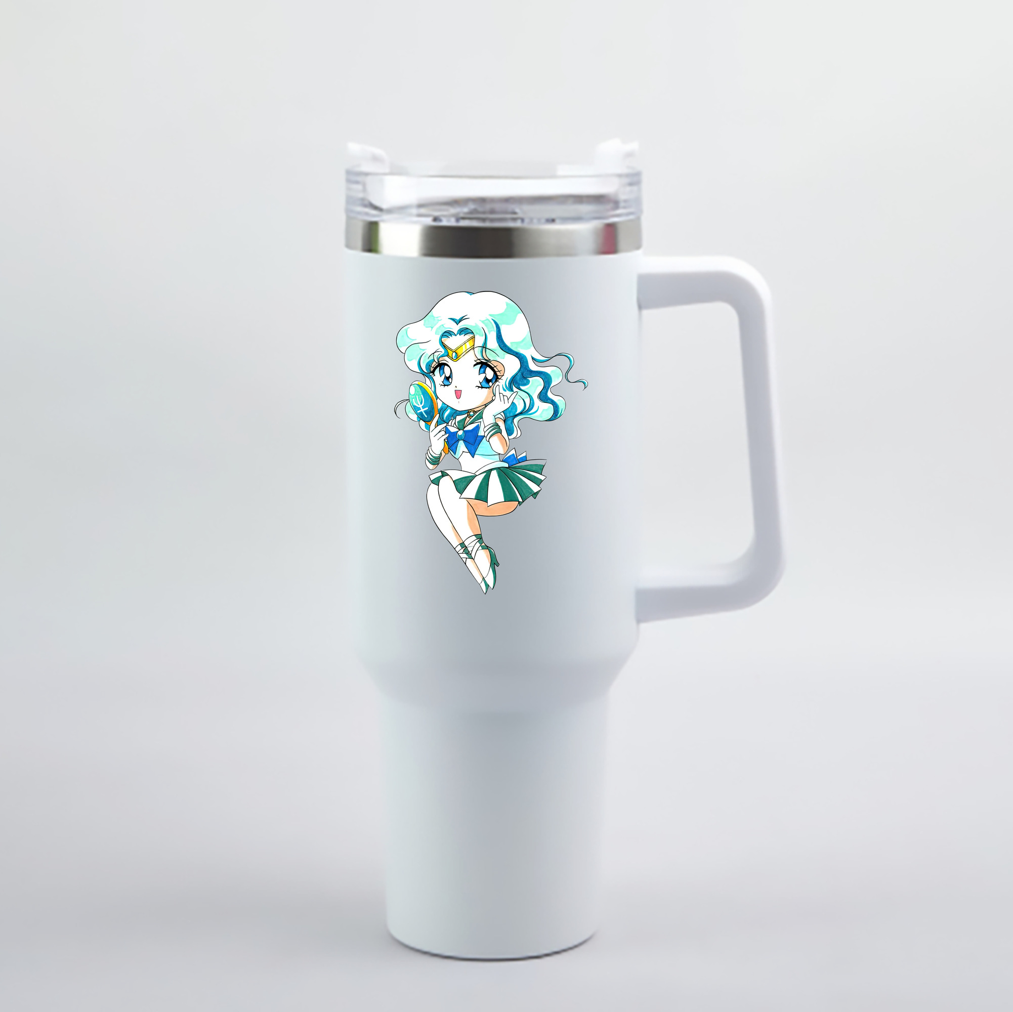 （画像用） 美少女戦士セーラームーン 海王 みちる（かいおう みちる） Sailor Moon Kaiou Michiru 1200mL車用タンブラー - クリスタルステッカー（プラスチックストロー付き）