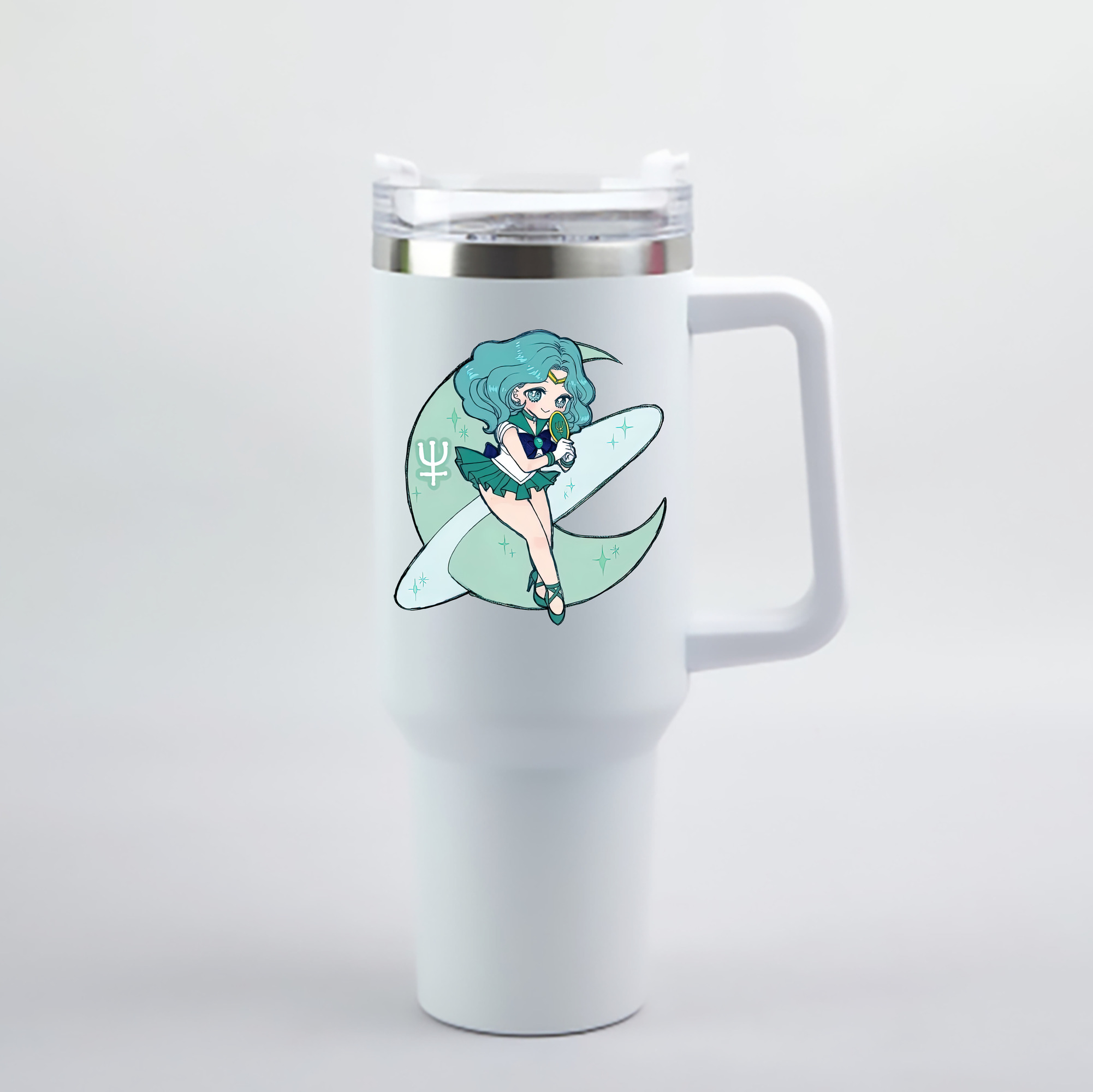 （画像用） 美少女戦士セーラームーン 海王 みちる（かいおう みちる） Sailor Moon Kaiou Michiru 1200mL車用タンブラー - クリスタルステッカー（プラスチックストロー付き）