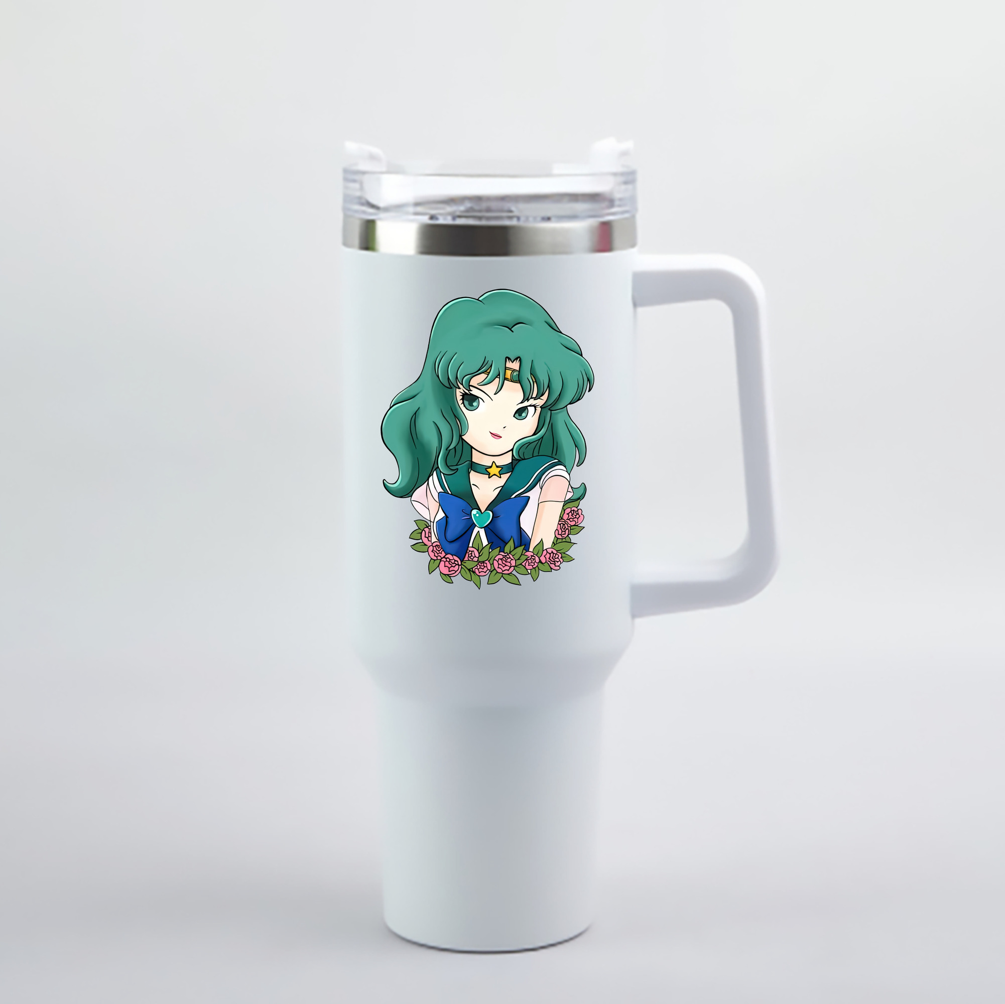 （画像用） 美少女戦士セーラームーン 海王 みちる（かいおう みちる） Sailor Moon Kaiou Michiru 1200mL車用タンブラー - クリスタルステッカー（プラスチックストロー付き）