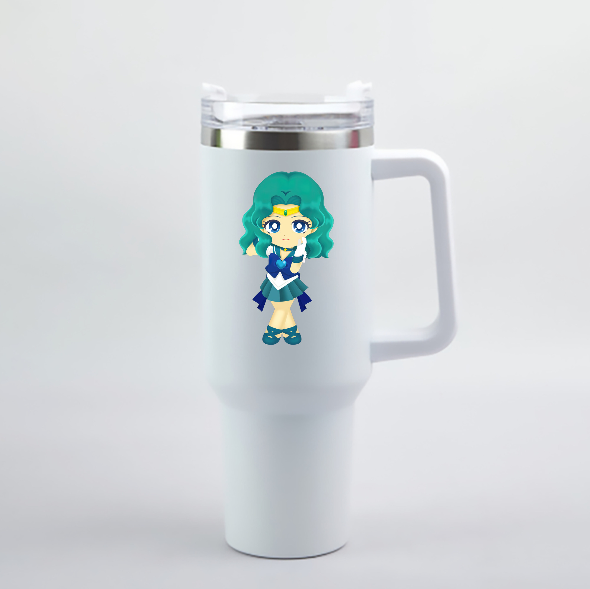 （画像用） 美少女戦士セーラームーン 海王 みちる（かいおう みちる） Sailor Moon Kaiou Michiru 1200mL車用タンブラー - クリスタルステッカー（プラスチックストロー付き）