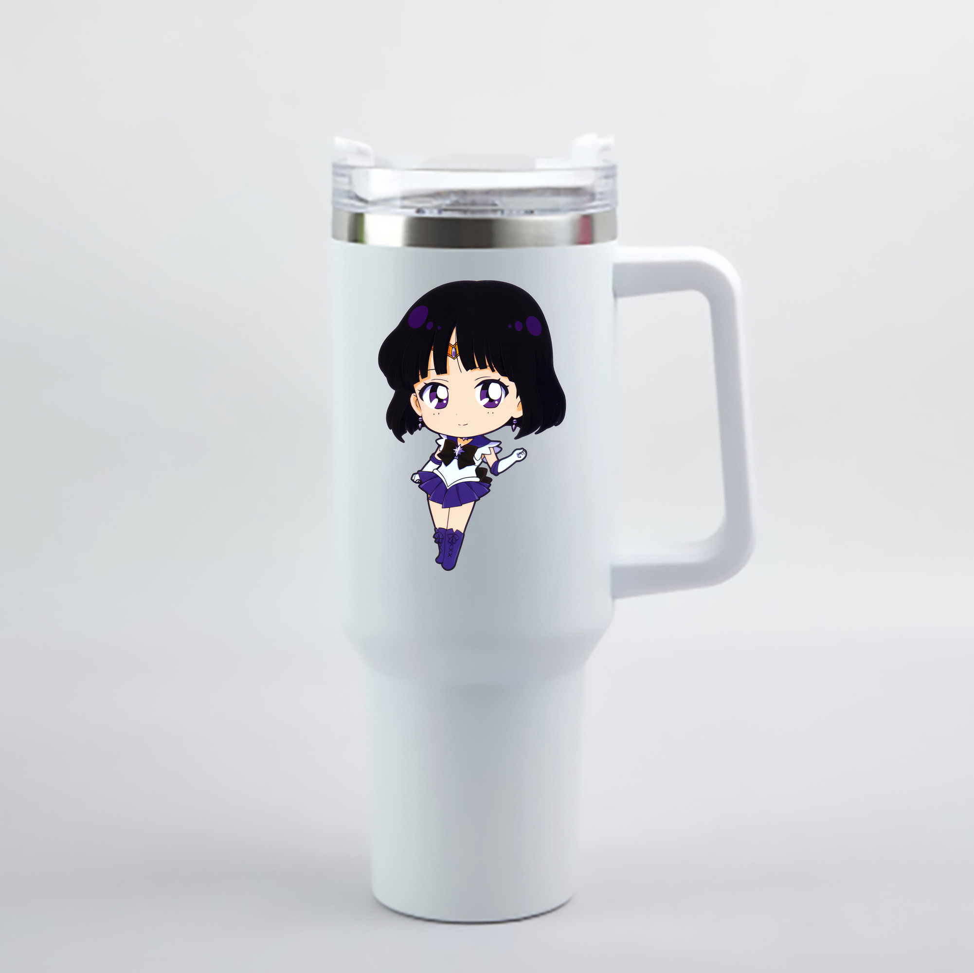 （画像用） 美少女戦士セーラームーン 土萠ほたる Sailor Moon Tomoe Hotaru （セーラーサターン；Sailor Saturn） 1200mL車用タンブラー - クリスタルステッカー（プラスチックストロー付き）