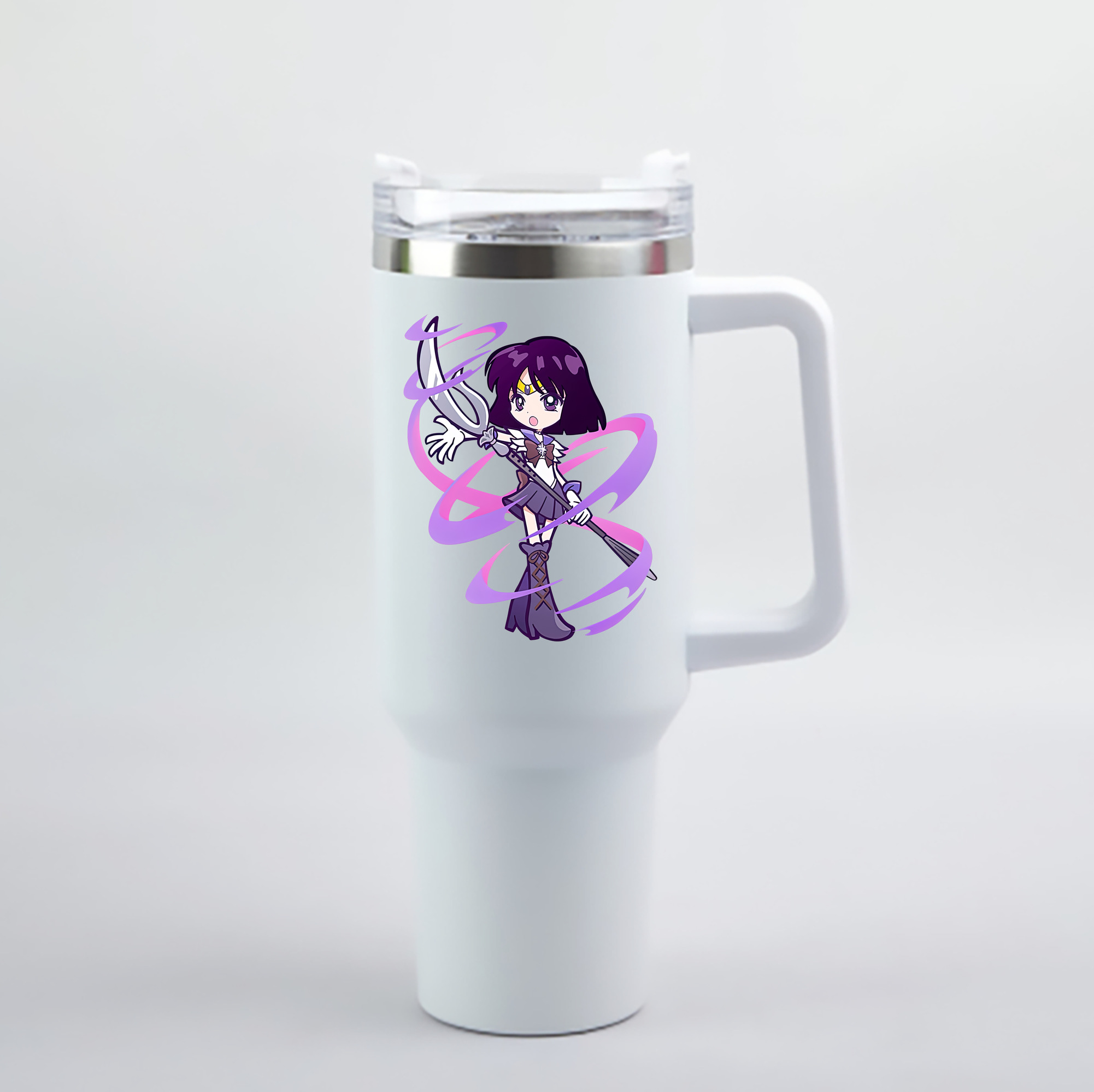 （画像用） 美少女戦士セーラームーン 土萠ほたる Sailor Moon Tomoe Hotaru （セーラーサターン；Sailor Saturn） 1200mL車用タンブラー - クリスタルステッカー（プラスチックストロー付き）