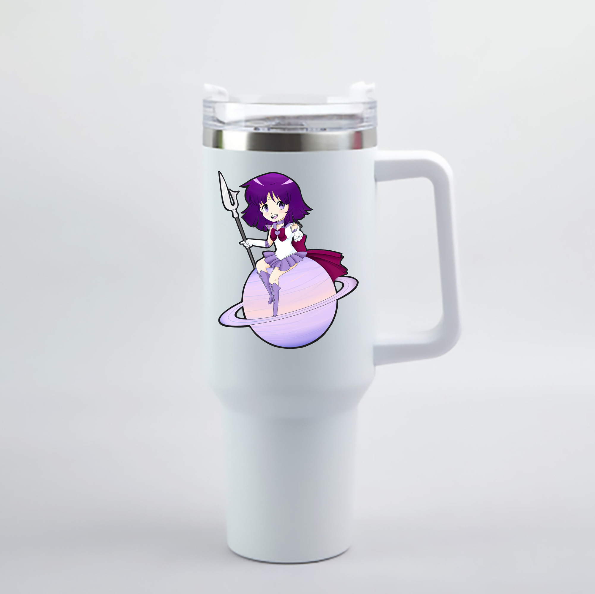 （画像用） 美少女戦士セーラームーン 土萠ほたる Sailor Moon Tomoe Hotaru （セーラーサターン；Sailor Saturn） 1200mL車用タンブラー - クリスタルステッカー（プラスチックストロー付き）