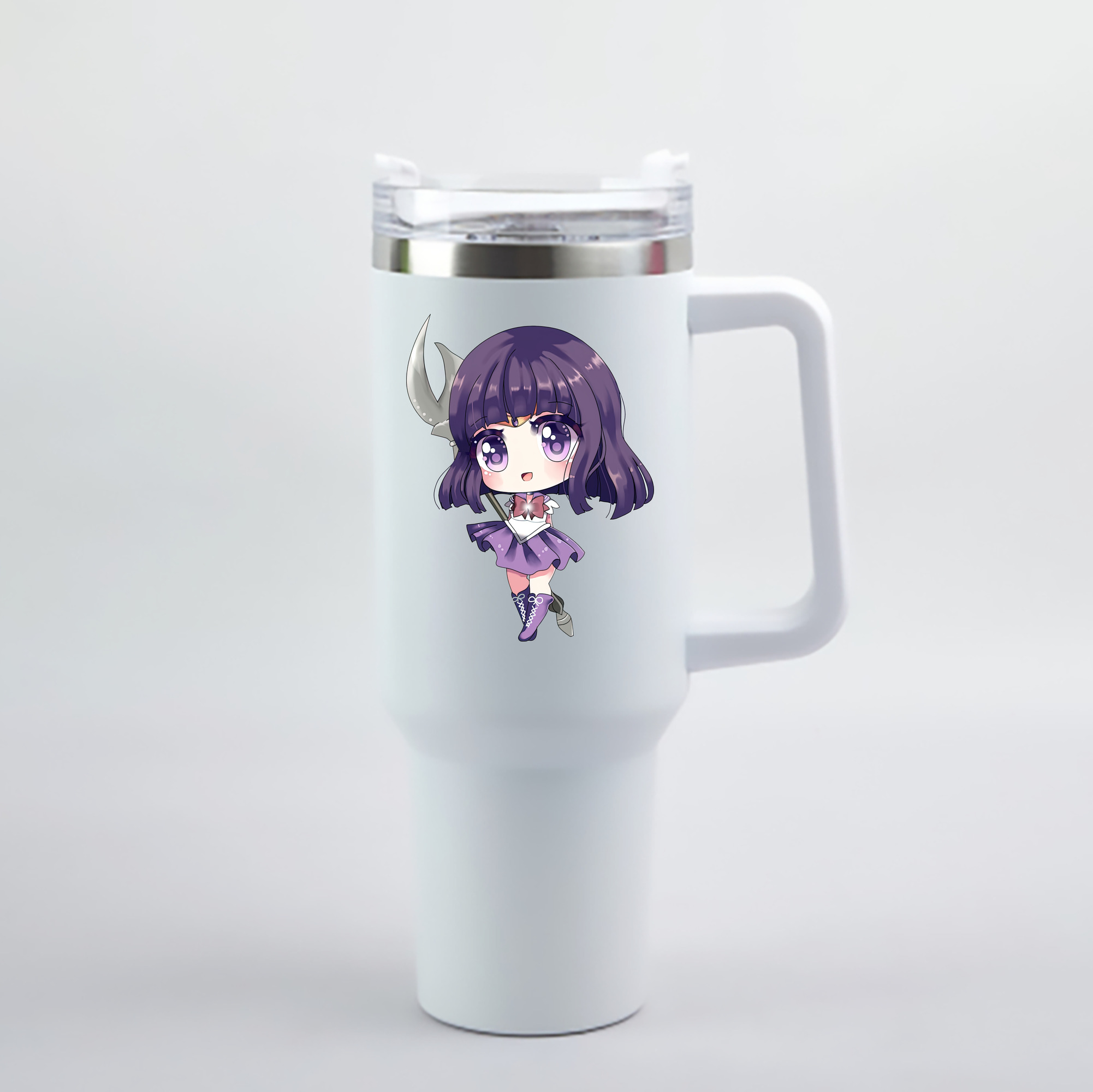 （画像用） 美少女戦士セーラームーン 土萠ほたる Sailor Moon Tomoe Hotaru （セーラーサターン；Sailor Saturn） 1200mL車用タンブラー - クリスタルステッカー（プラスチックストロー付き）