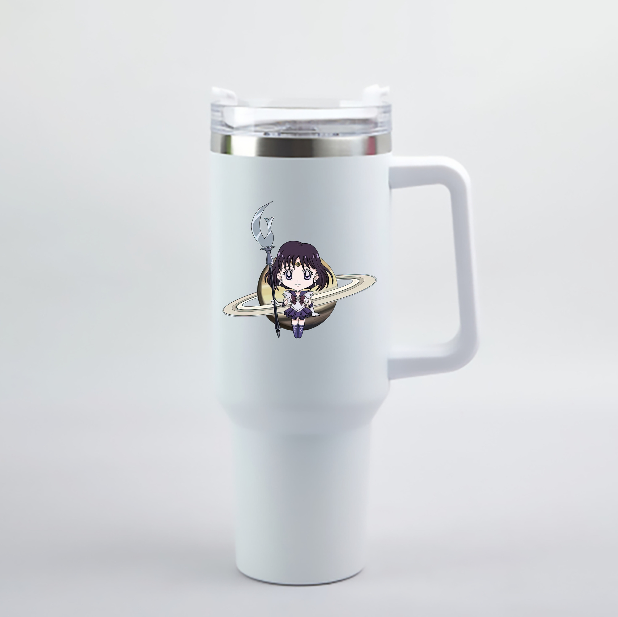 （画像用） 美少女戦士セーラームーン 土萠ほたる Sailor Moon Tomoe Hotaru （セーラーサターン；Sailor Saturn） 1200mL車用タンブラー - クリスタルステッカー（プラスチックストロー付き）