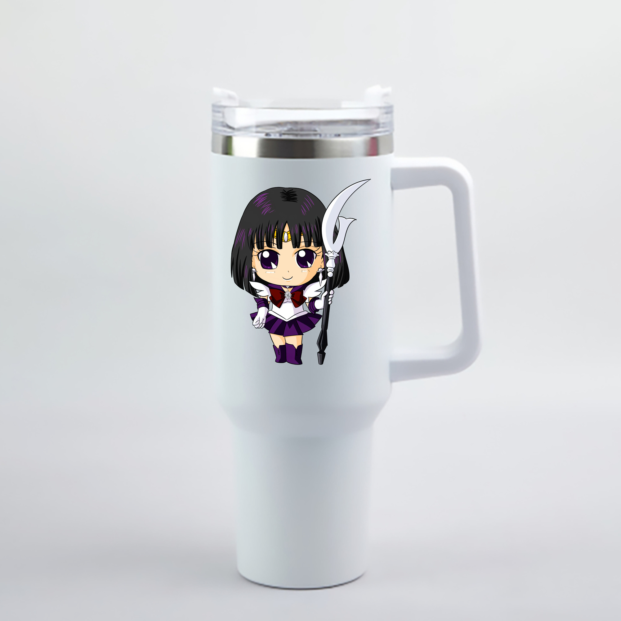 （画像用） 美少女戦士セーラームーン 土萠ほたる Sailor Moon Tomoe Hotaru （セーラーサターン；Sailor Saturn） 1200mL車用タンブラー - クリスタルステッカー（プラスチックストロー付き）