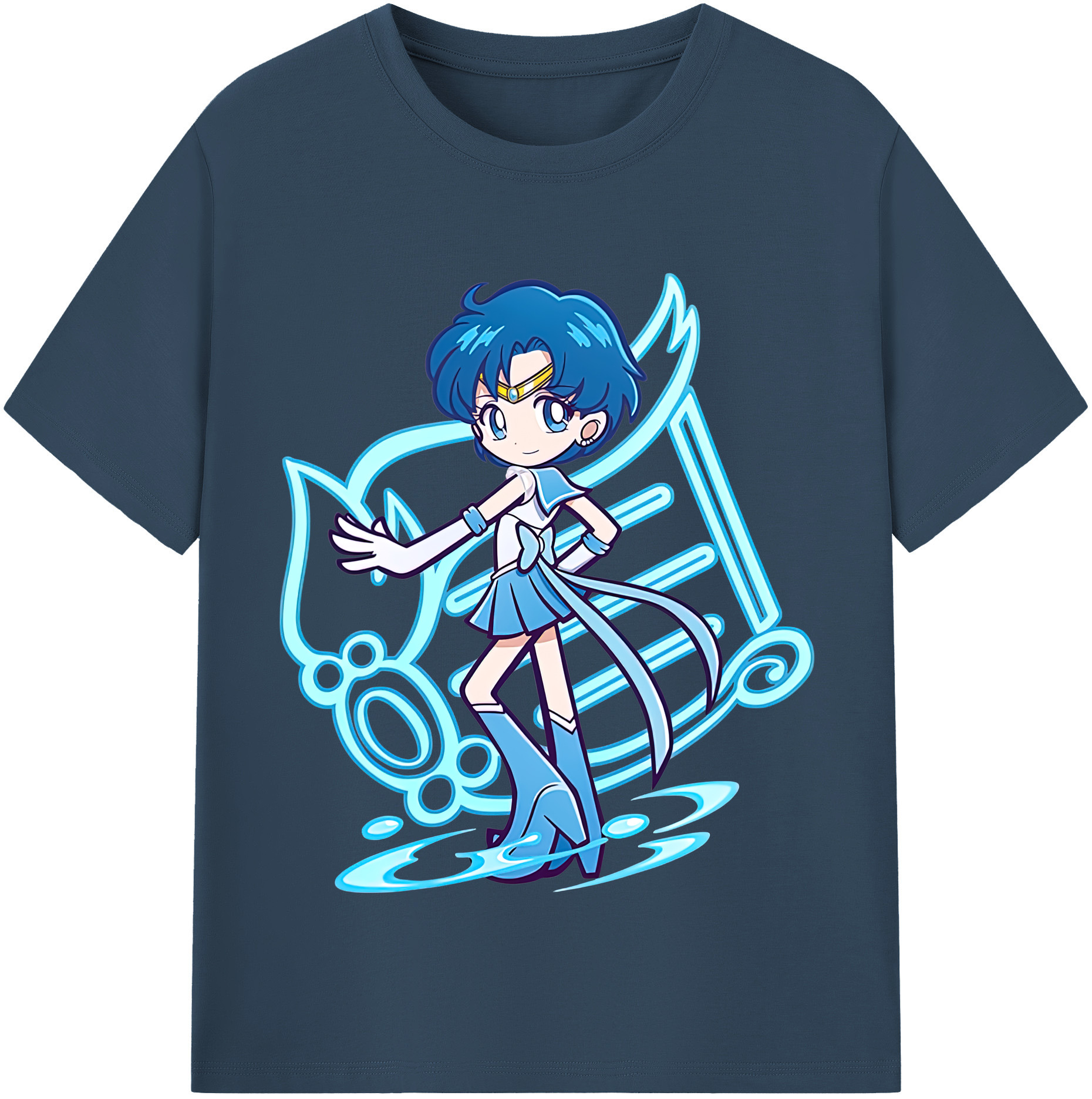 （画像用） 美少女戦士セーラームーン 水野 亜美 みずの あみ Sailor Moon Mizuno Ami 綿100％半袖Tシャツ（フロントプリント）