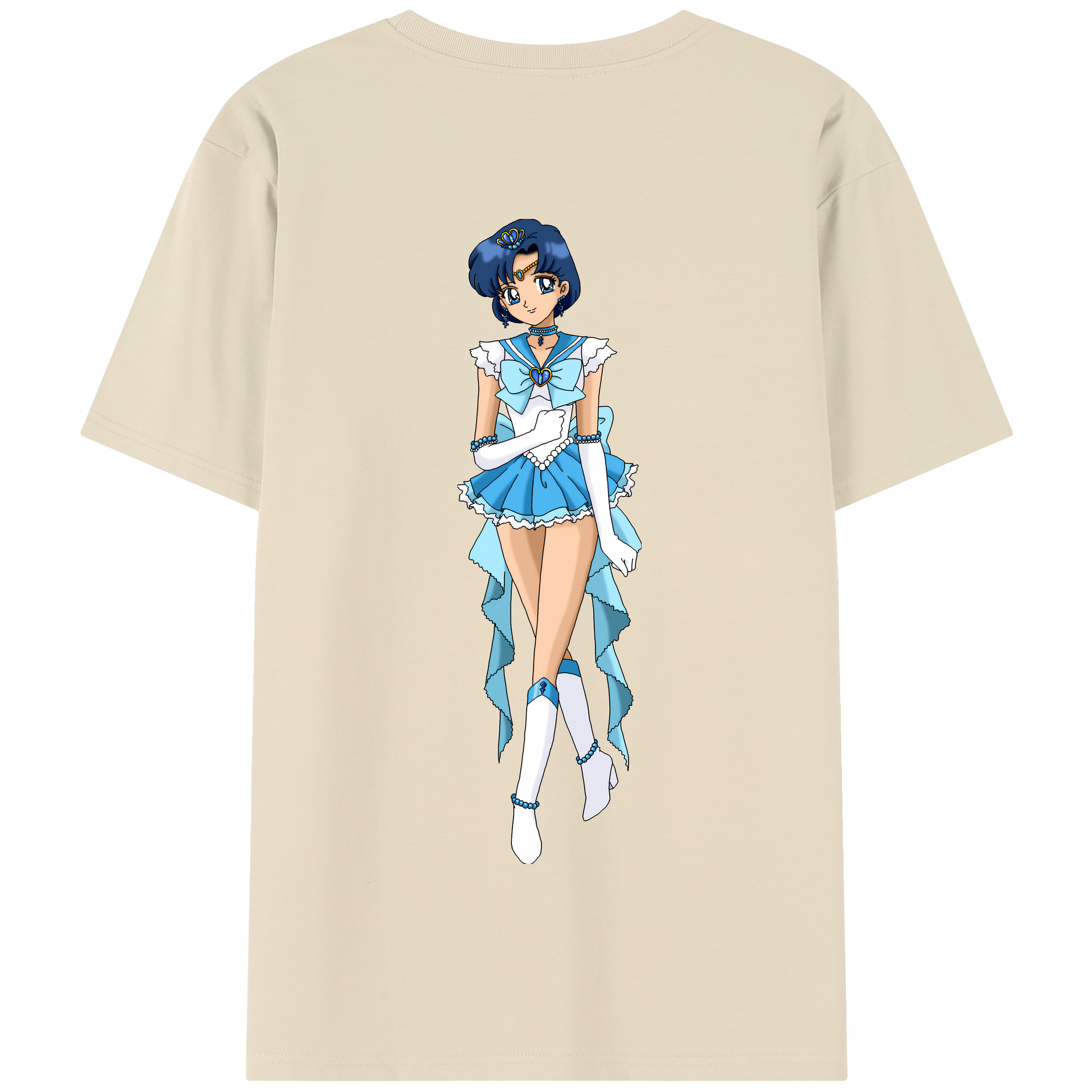（画像用） 美少女戦士セーラームーン 水野 亜美 みずの あみ Sailor Moon Mizuno Ami 綿100％半袖Tシャツ（背面プリント）