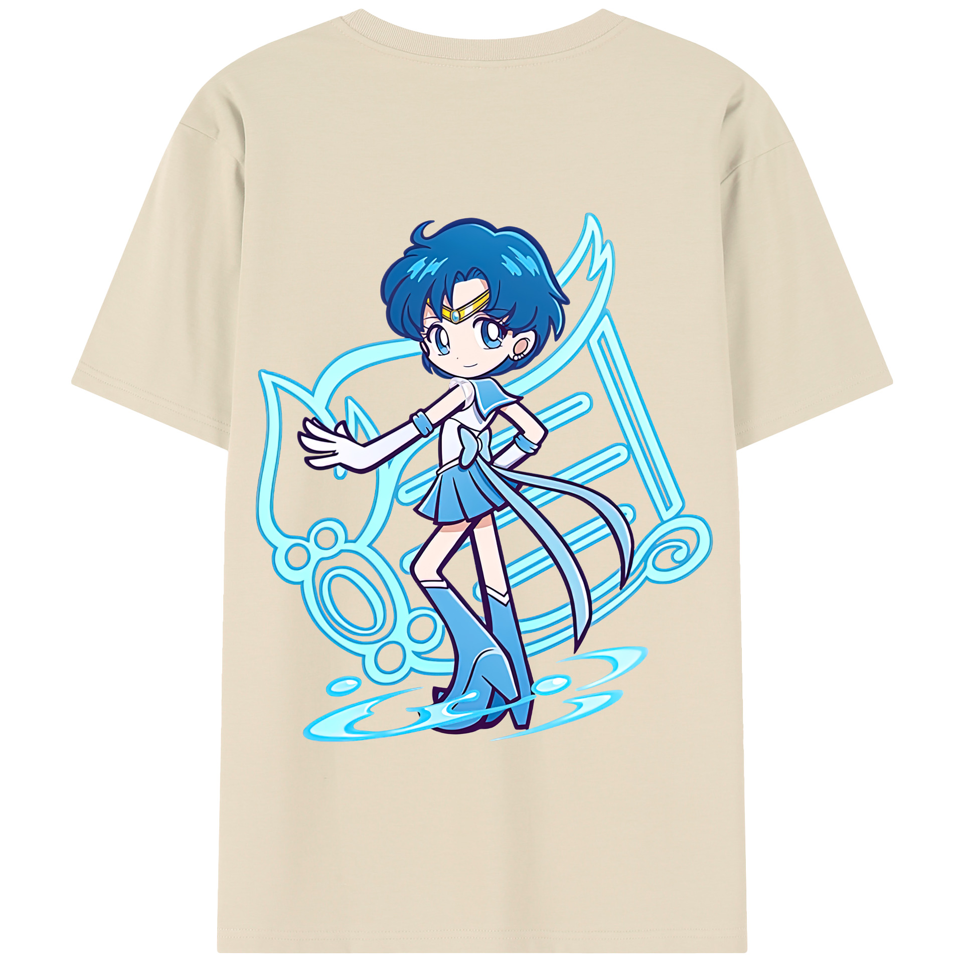（画像用） 美少女戦士セーラームーン 水野 亜美 みずの あみ Sailor Moon Mizuno Ami 綿100％半袖Tシャツ（背面プリント）