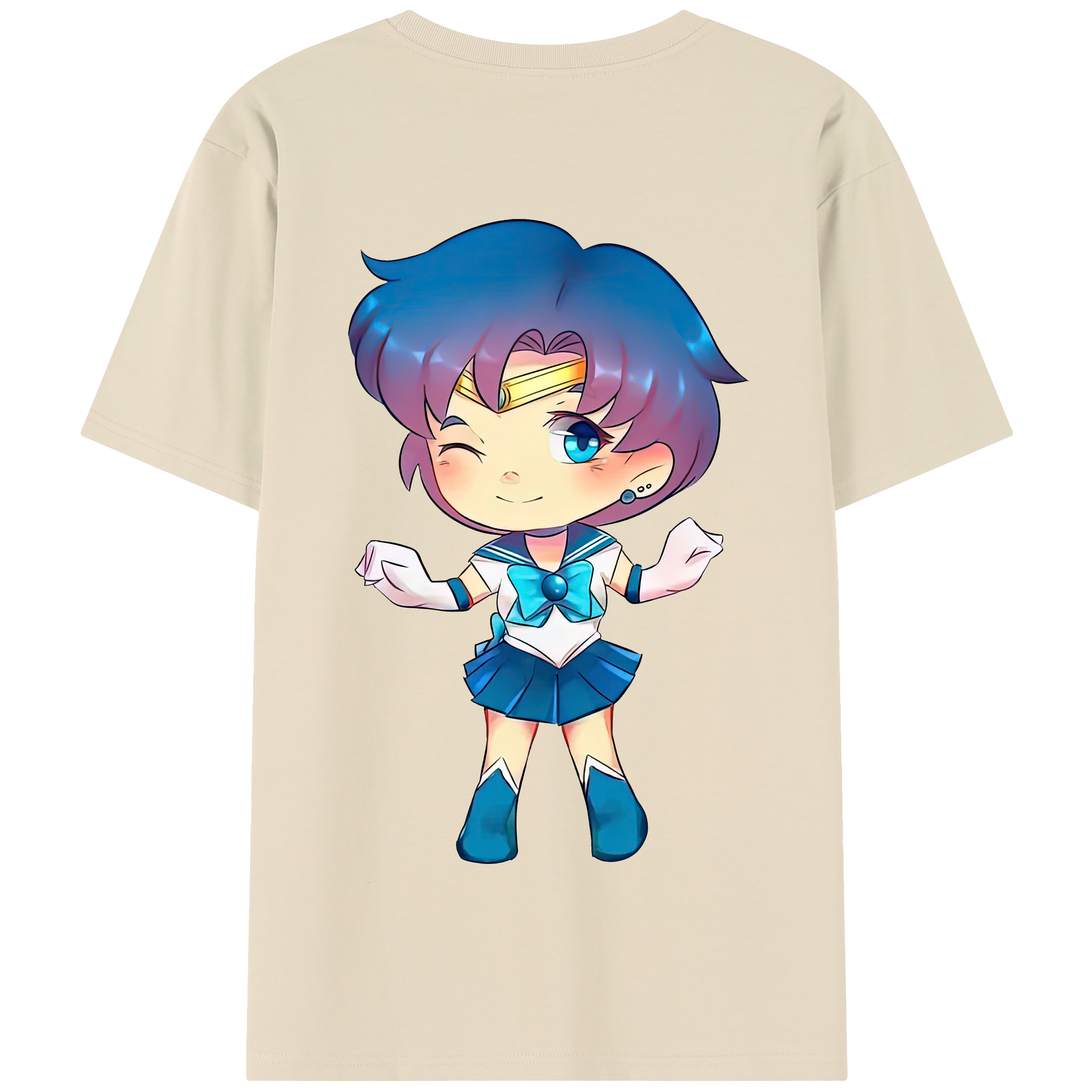 （画像用） 美少女戦士セーラームーン 水野 亜美 みずの あみ Sailor Moon Mizuno Ami 綿100％半袖Tシャツ（背面プリント）