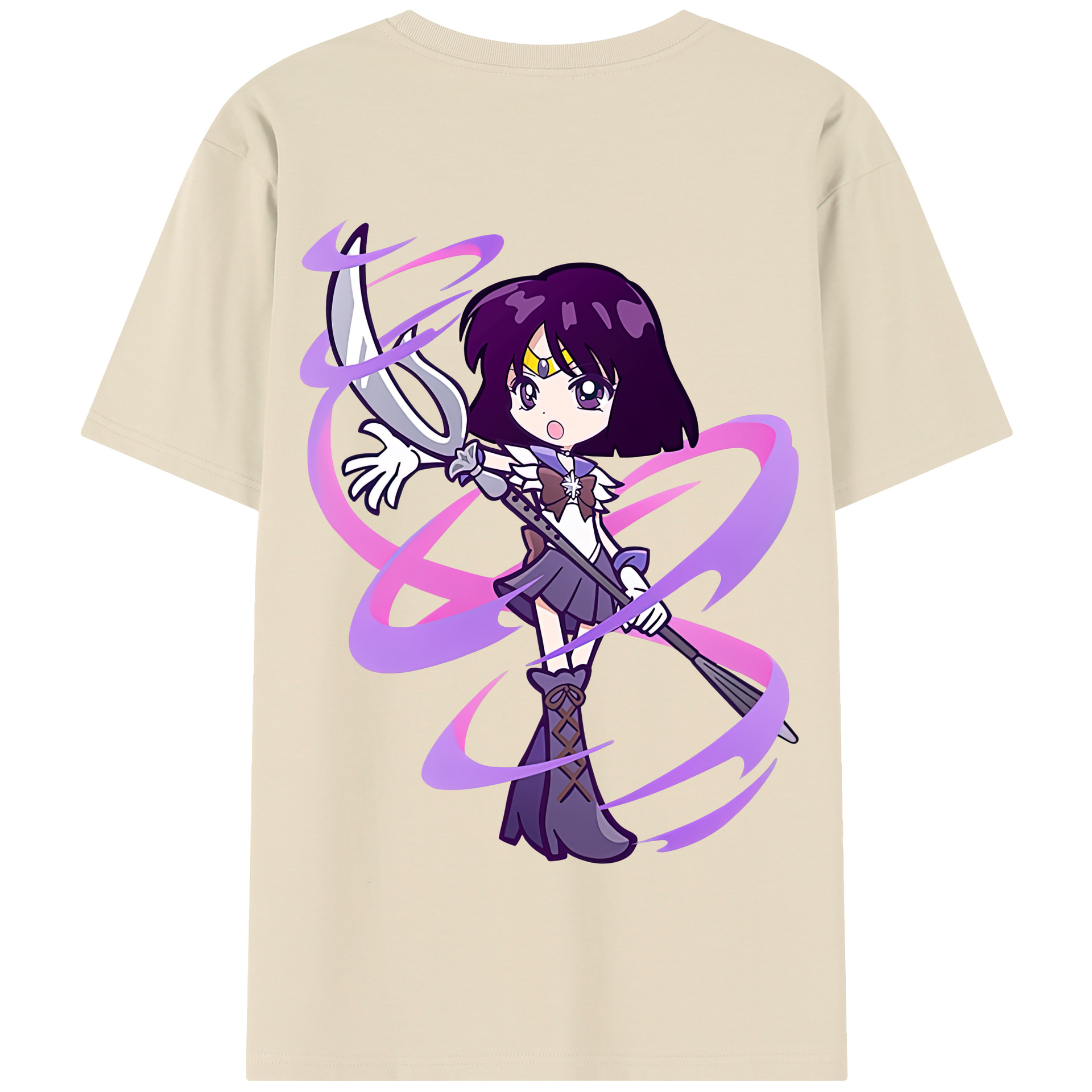 （画像用） 美少女戦士セーラームーン 土萠ほたる Sailor Moon Tomoe Hotaru （セーラーサターン；Sailor Saturn） 綿100％半袖Tシャツ（背面プリント）