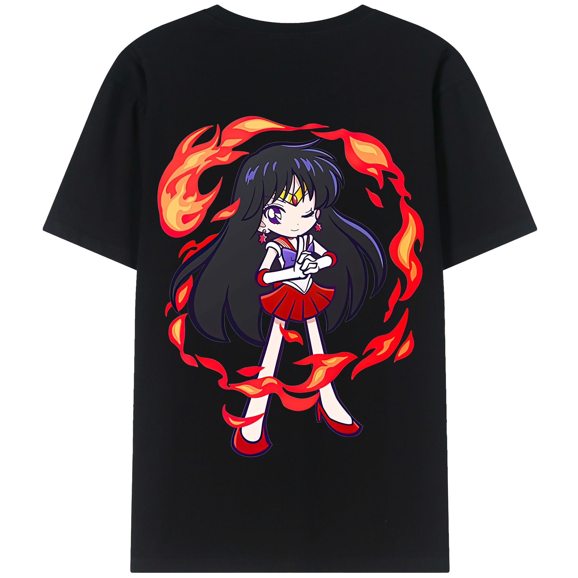 （画像用） 美少女戦士セーラームーン 火野レイ ひの レイ Sailor Moon Hino Rei （セーラーマーズ,Sailor Mars） 綿100％半袖Tシャツ（背面プリント）