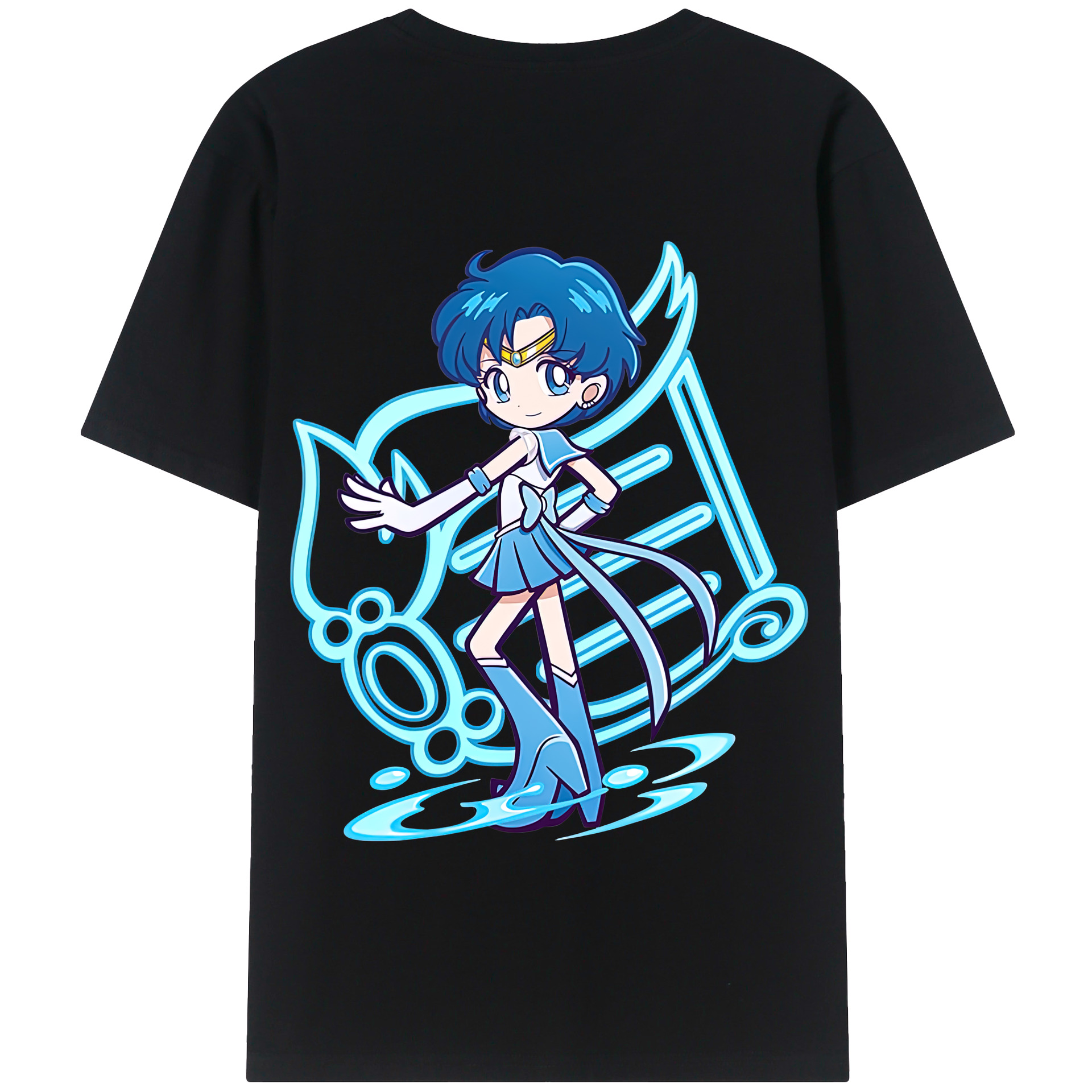 （画像用） 美少女戦士セーラームーン 水野 亜美 みずの あみ Sailor Moon Mizuno Ami 綿100％半袖Tシャツ（背面プリント）