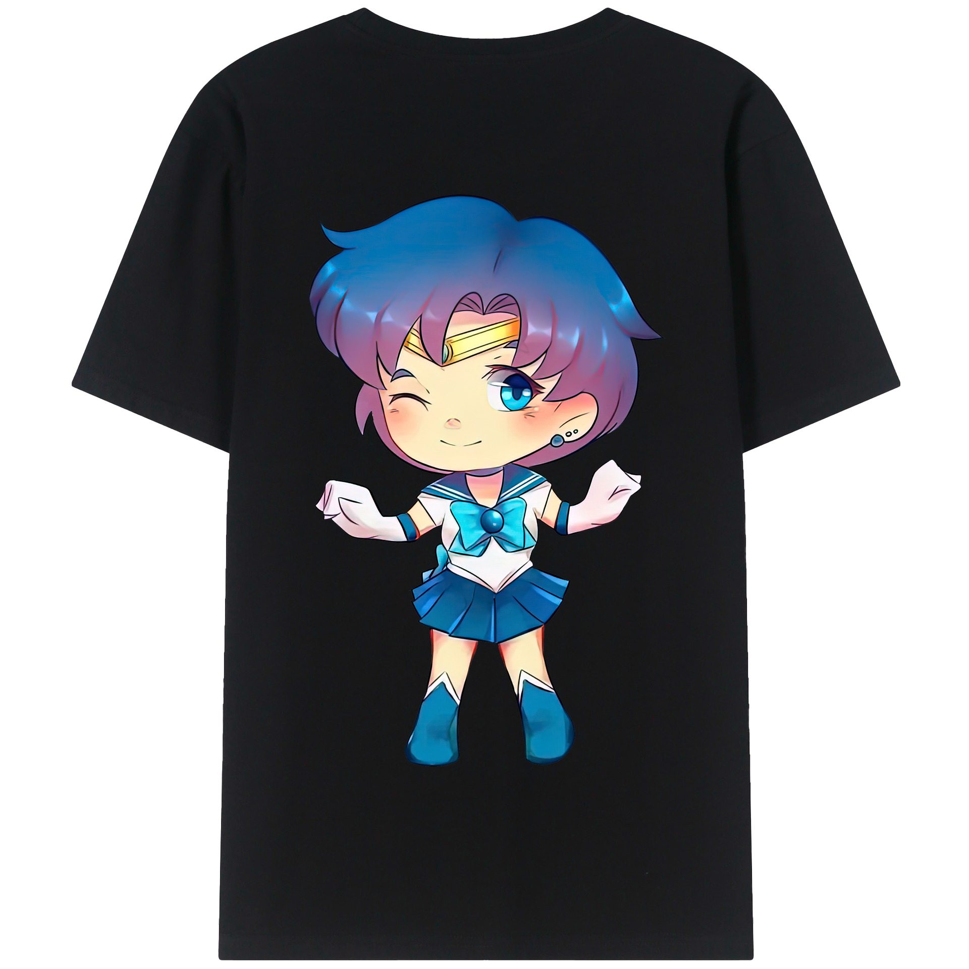 （画像用） 美少女戦士セーラームーン 水野 亜美 みずの あみ Sailor Moon Mizuno Ami 綿100％半袖Tシャツ（背面プリント）