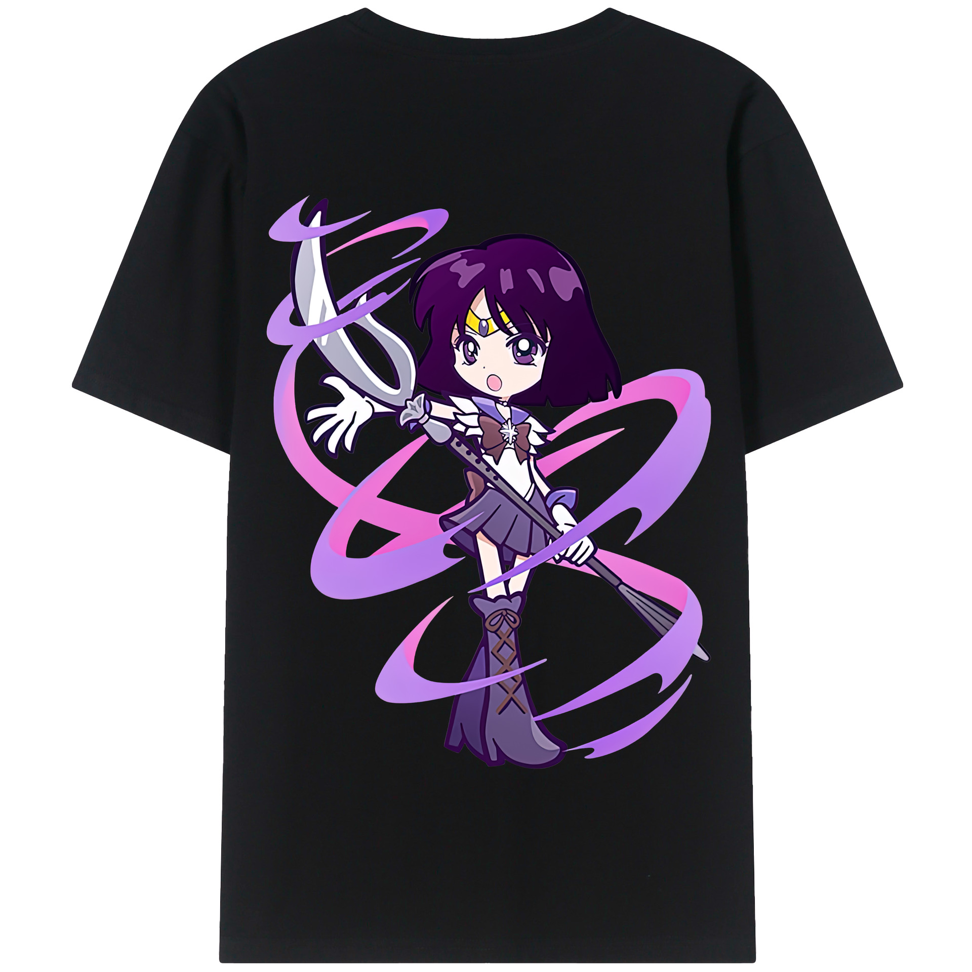 （画像用） 美少女戦士セーラームーン 土萠ほたる Sailor Moon Tomoe Hotaru （セーラーサターン；Sailor Saturn） 綿100％半袖Tシャツ（背面プリント）