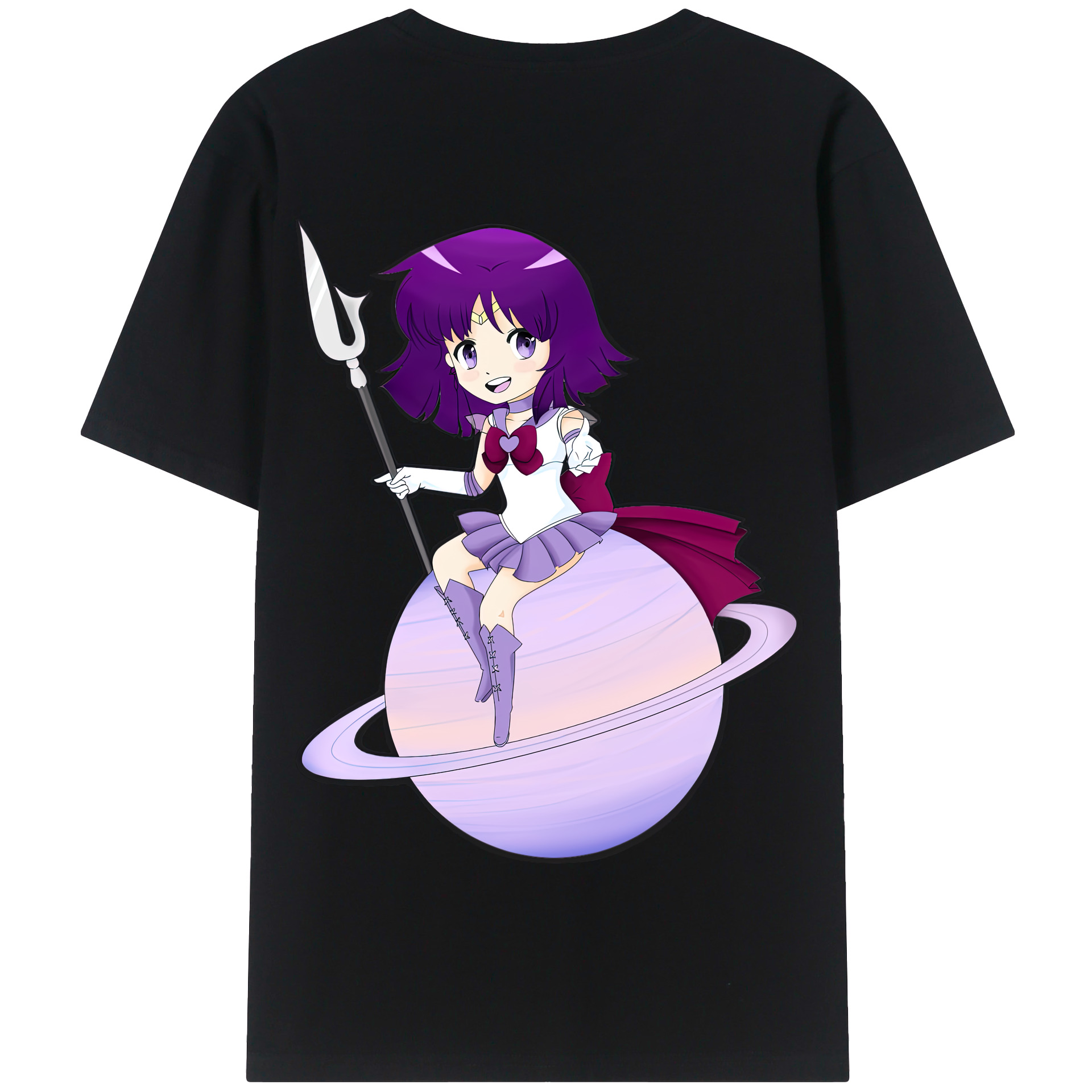 （画像用） 美少女戦士セーラームーン 土萠ほたる Sailor Moon Tomoe Hotaru （セーラーサターン；Sailor Saturn） 綿100％半袖Tシャツ（背面プリント）