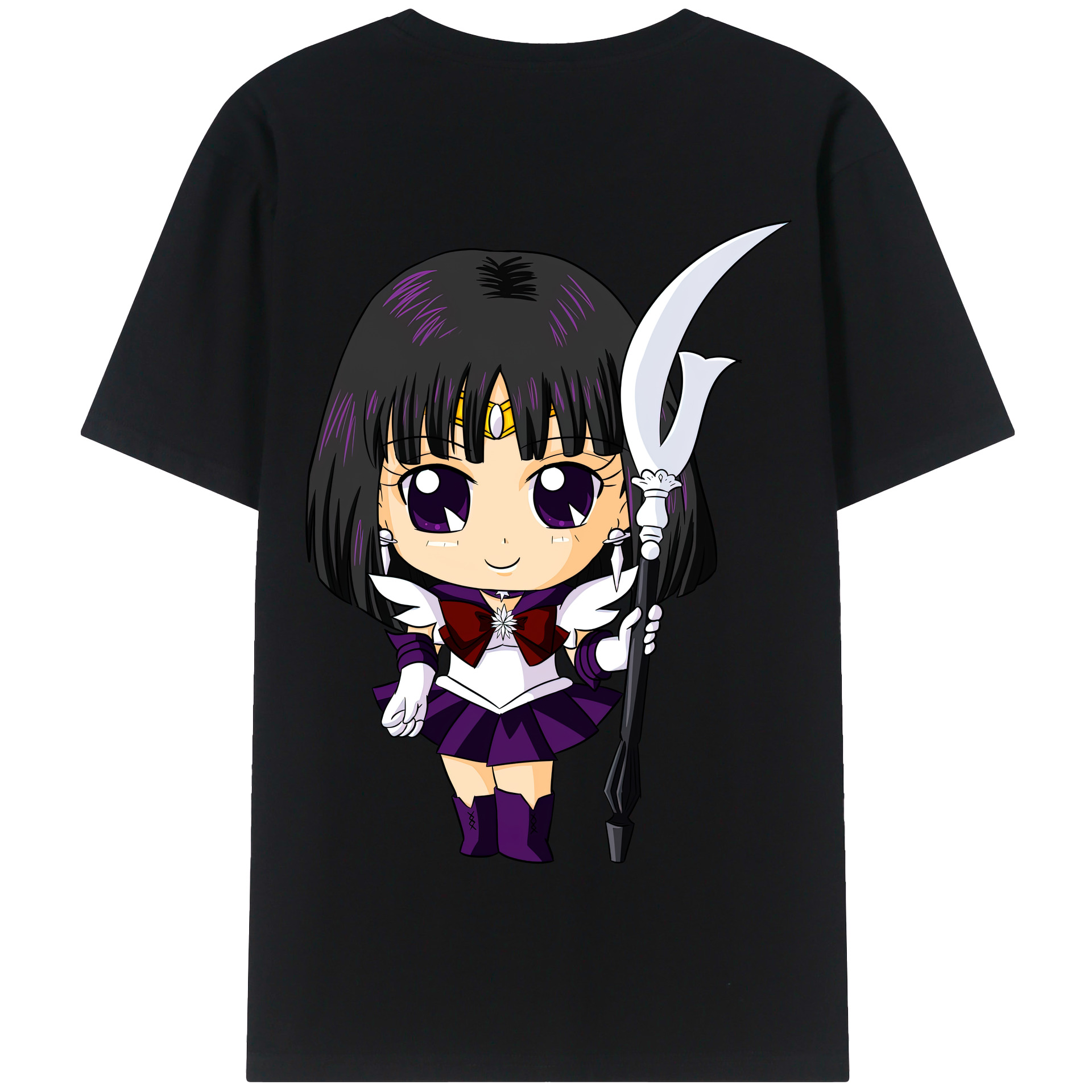 （画像用） 美少女戦士セーラームーン 土萠ほたる Sailor Moon Tomoe Hotaru （セーラーサターン；Sailor Saturn） 綿100％半袖Tシャツ（背面プリント）