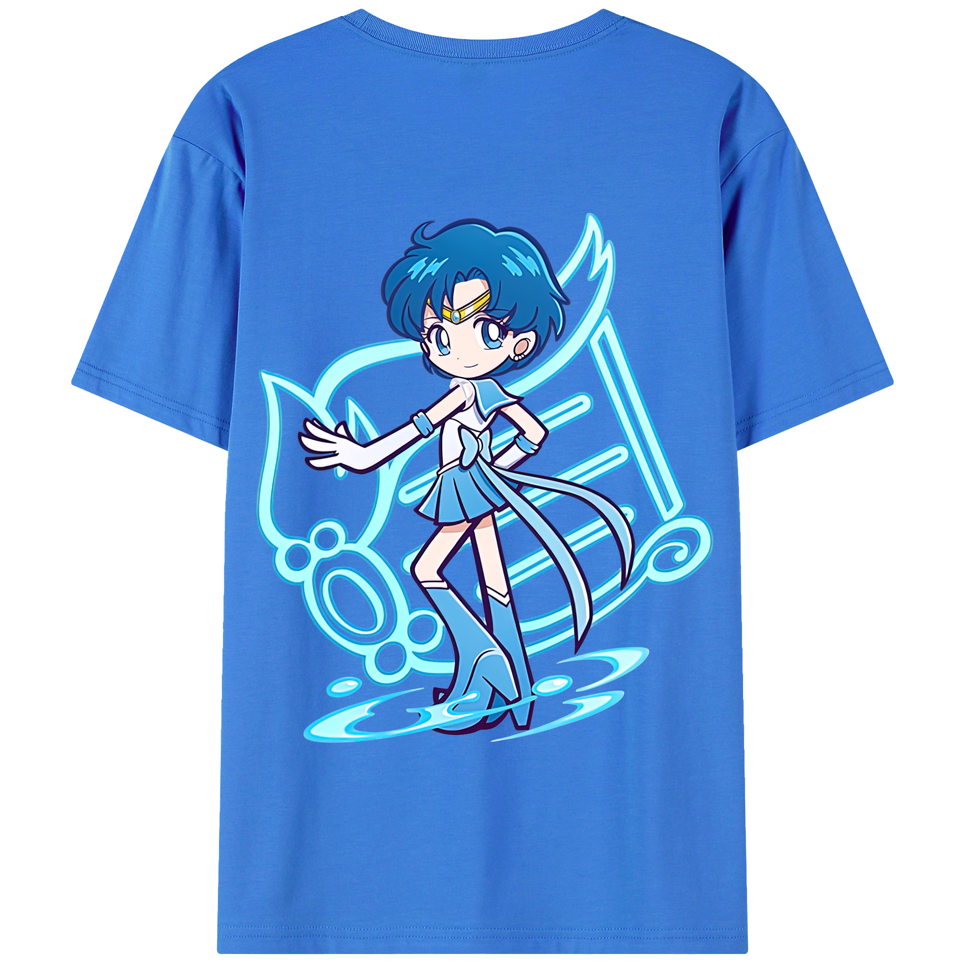 （画像用） 美少女戦士セーラームーン 水野 亜美 みずの あみ Sailor Moon Mizuno Ami 綿100％半袖Tシャツ（背面プリント）