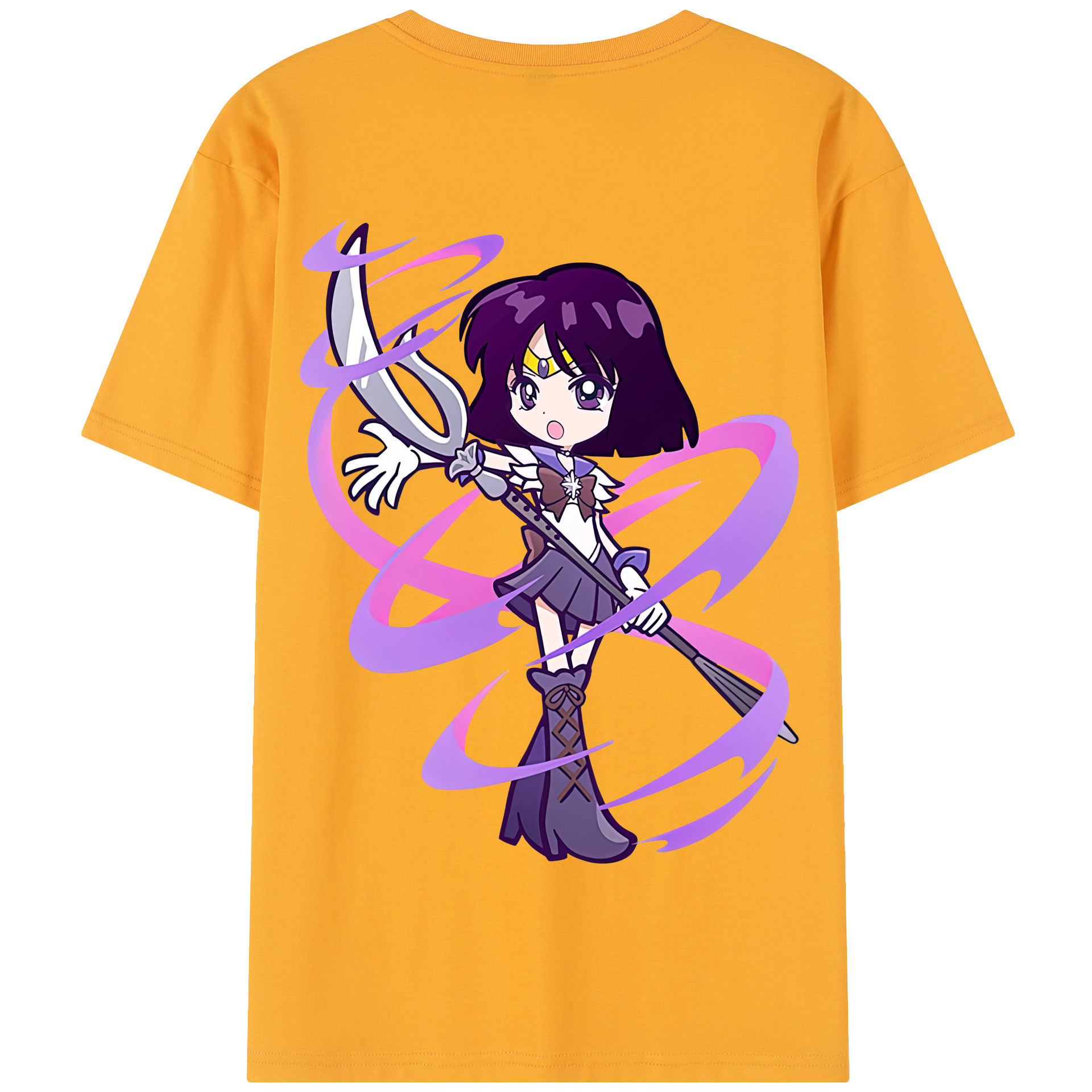 （画像用） 美少女戦士セーラームーン 土萠ほたる Sailor Moon Tomoe Hotaru （セーラーサターン；Sailor Saturn） 綿100％半袖Tシャツ（背面プリント）