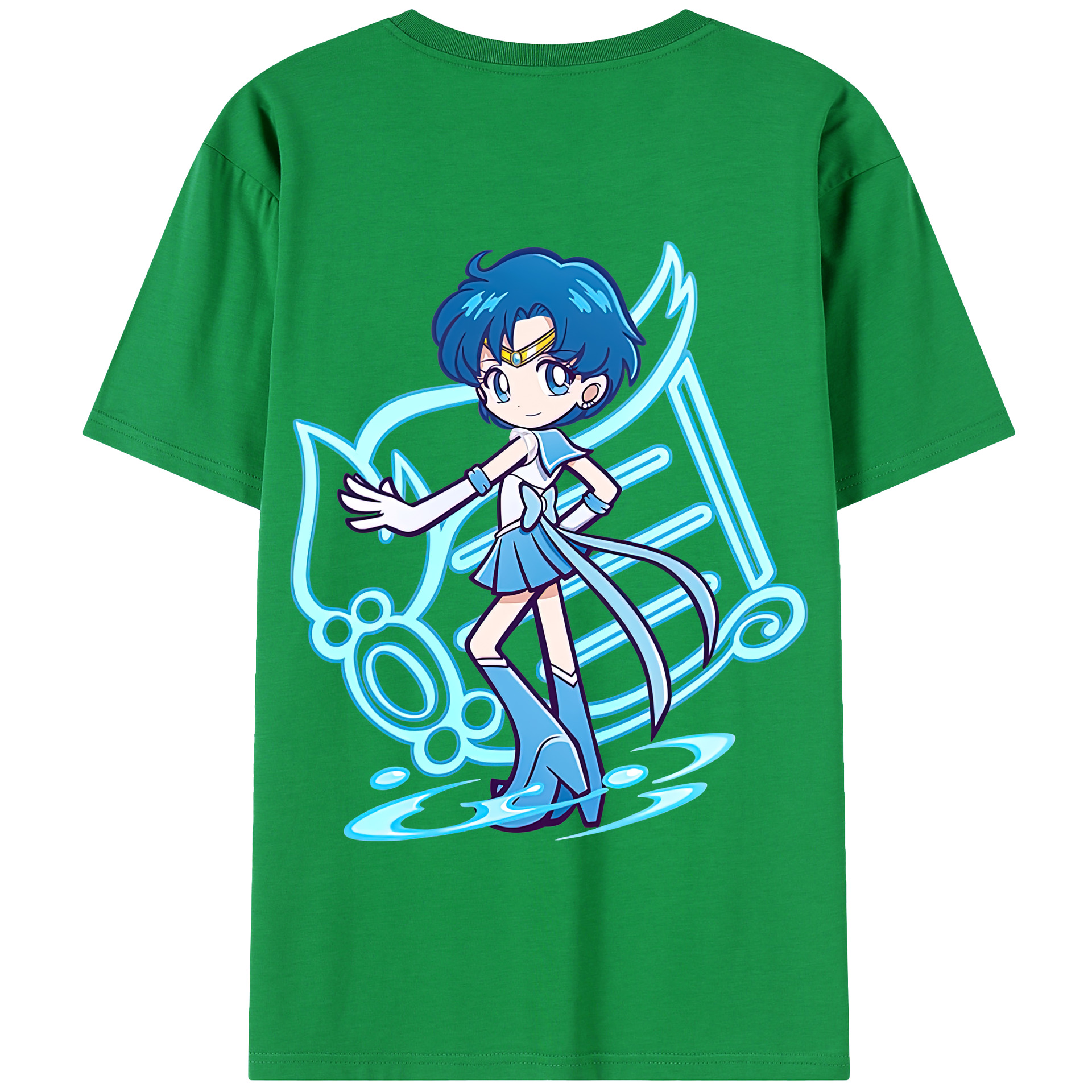 （画像用） 美少女戦士セーラームーン 水野 亜美 みずの あみ Sailor Moon Mizuno Ami 綿100％半袖Tシャツ（背面プリント）