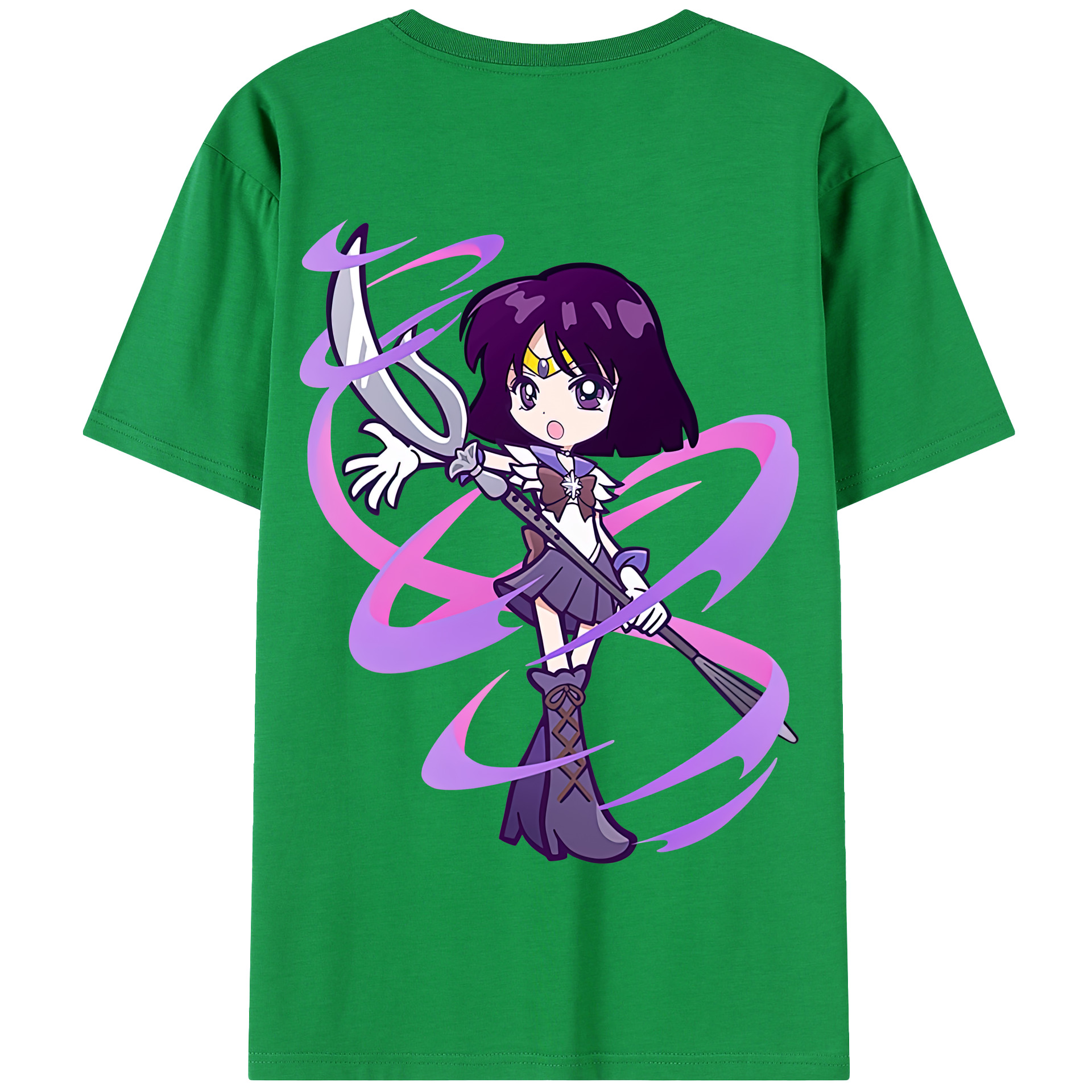 （画像用） 美少女戦士セーラームーン 土萠ほたる Sailor Moon Tomoe Hotaru （セーラーサターン；Sailor Saturn） 綿100％半袖Tシャツ（背面プリント）