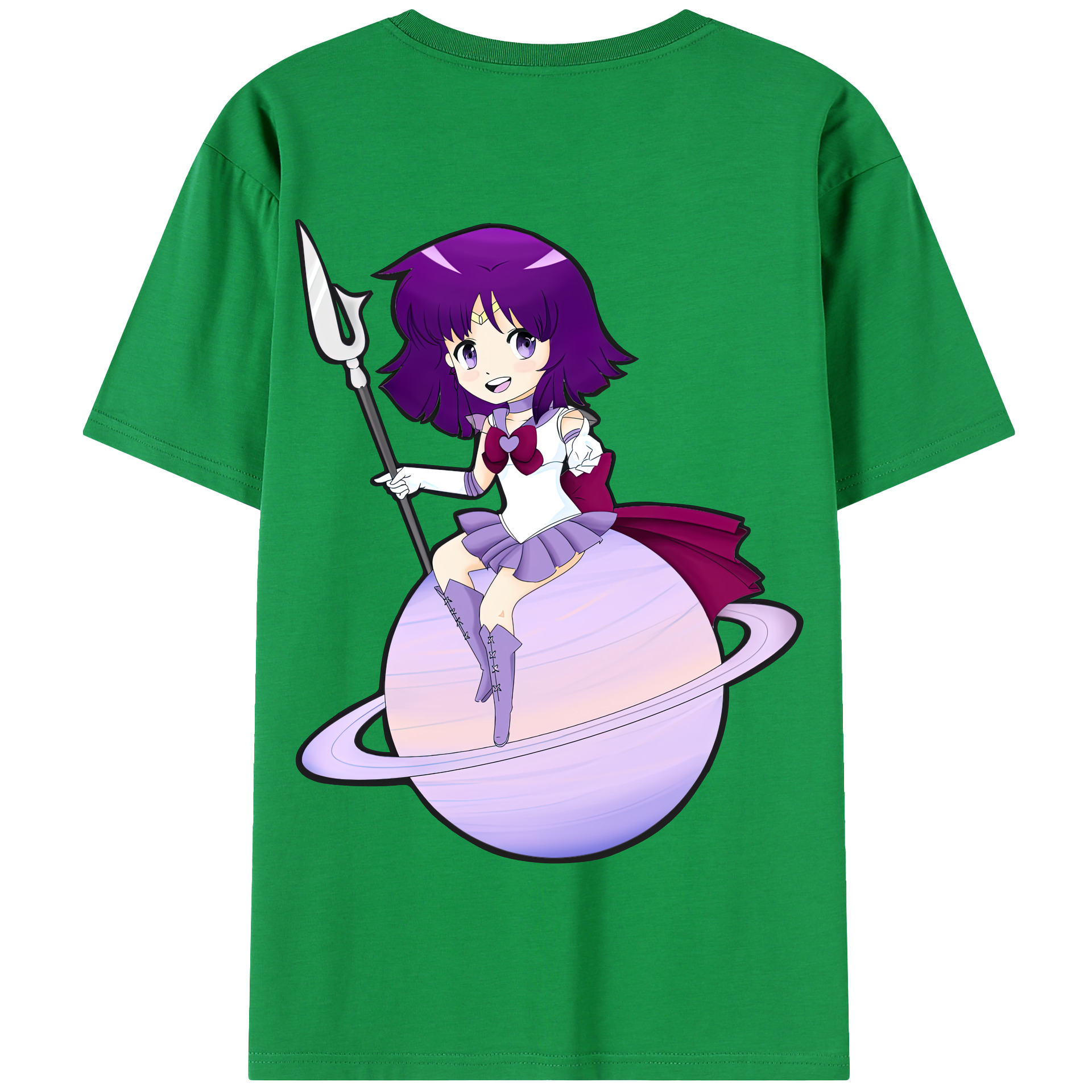 （画像用） 美少女戦士セーラームーン 土萠ほたる Sailor Moon Tomoe Hotaru （セーラーサターン；Sailor Saturn） 綿100％半袖Tシャツ（背面プリント）