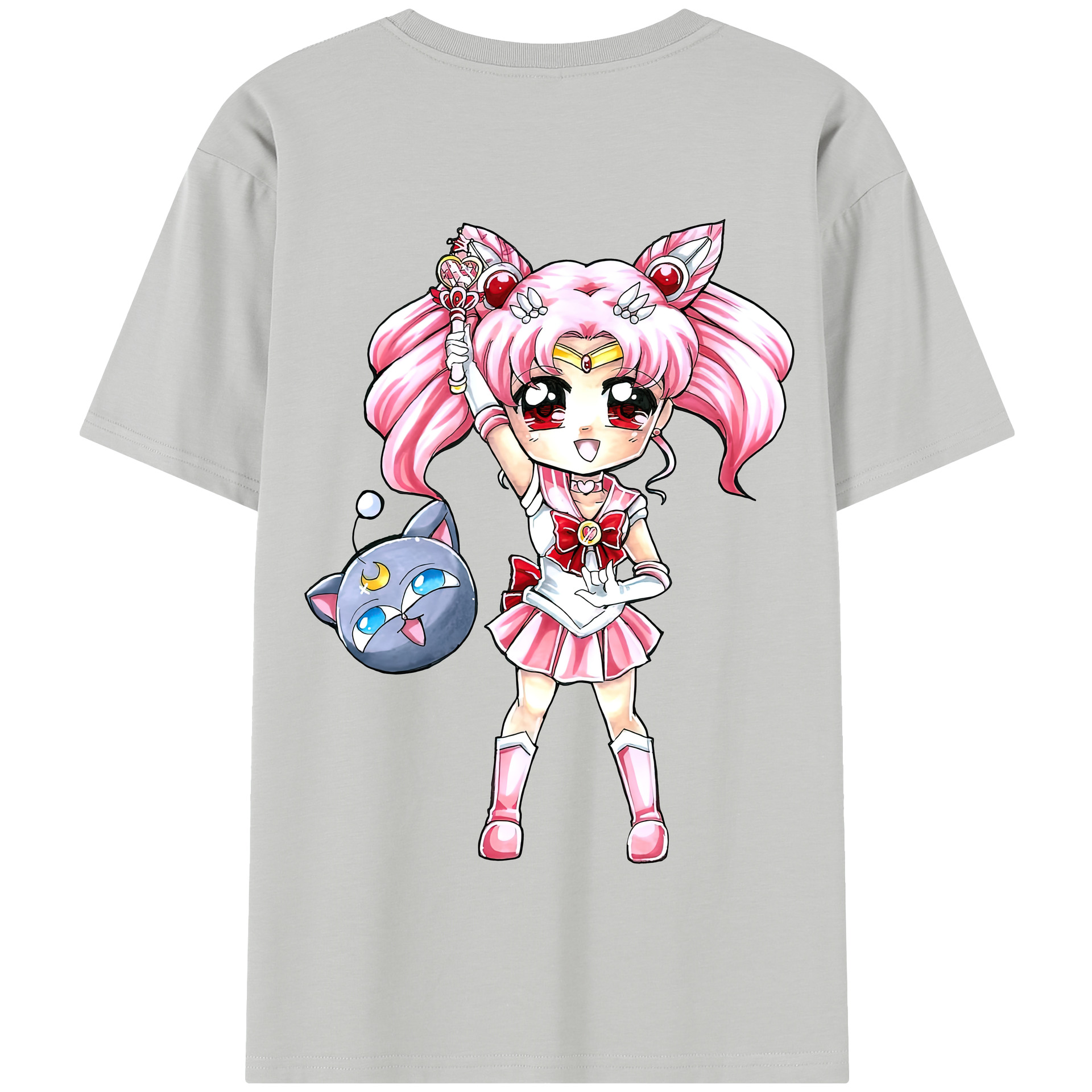 （画像用） 美少女戦士セーラームーン ちびうさ Sailor Moon Chibiusa Tsukino Usagi Small Lady Serenity 綿100％半袖Tシャツ（背面プリント）