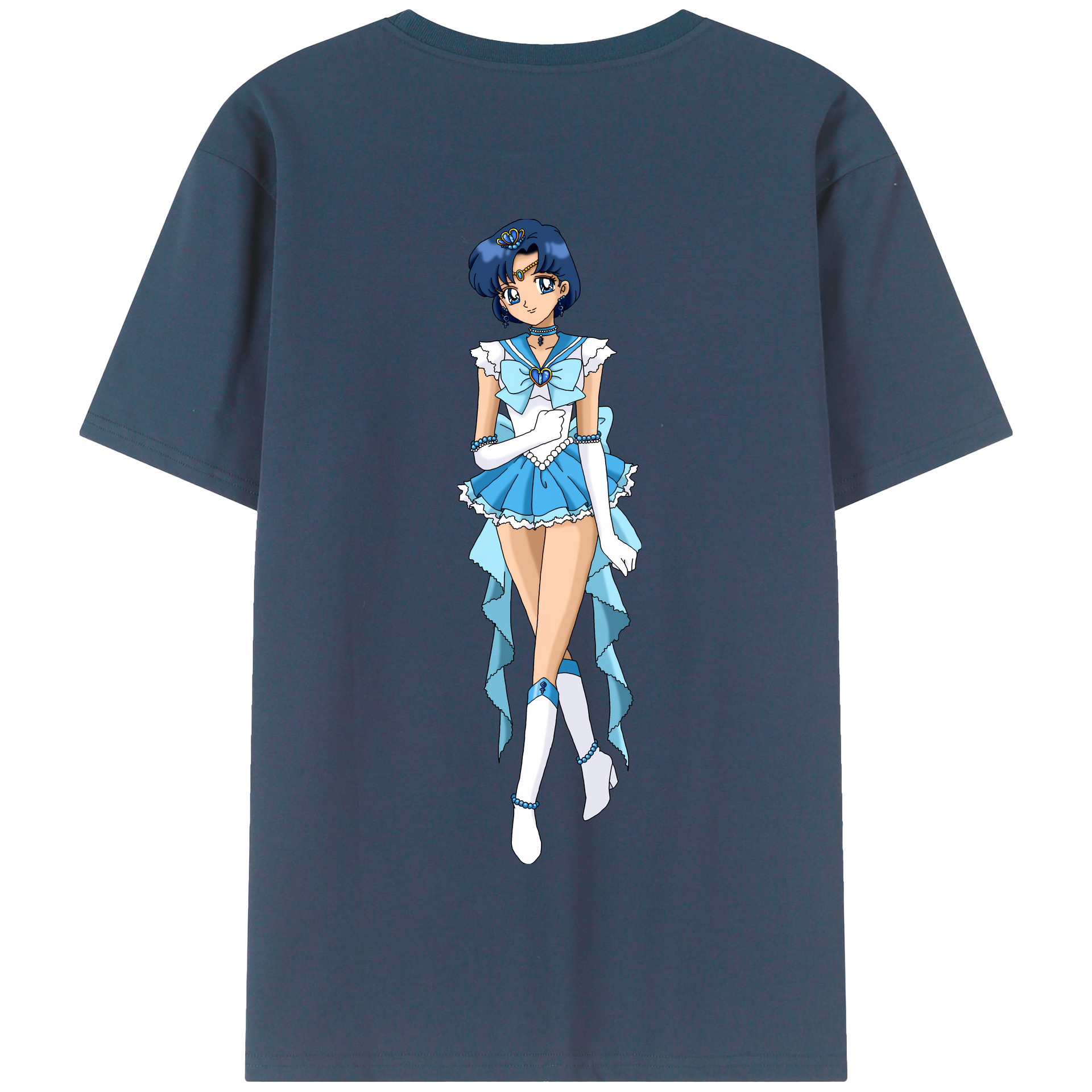 （画像用） 美少女戦士セーラームーン 水野 亜美 みずの あみ Sailor Moon Mizuno Ami 綿100％半袖Tシャツ（背面プリント）
