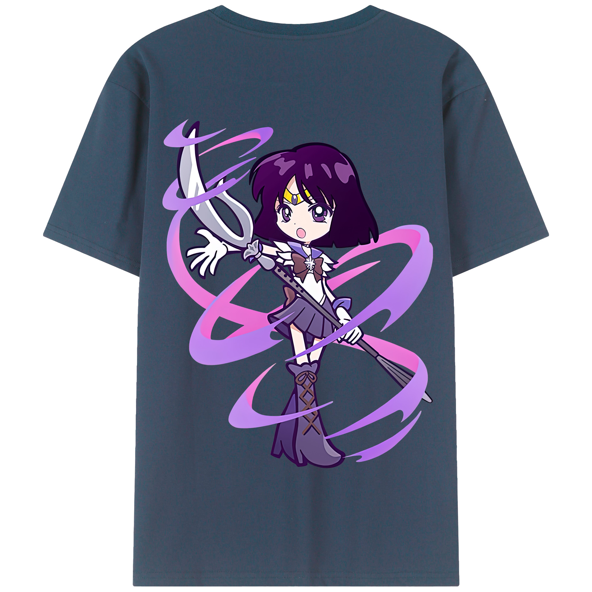 （画像用） 美少女戦士セーラームーン 土萠ほたる Sailor Moon Tomoe Hotaru （セーラーサターン；Sailor Saturn） 綿100％半袖Tシャツ（背面プリント）