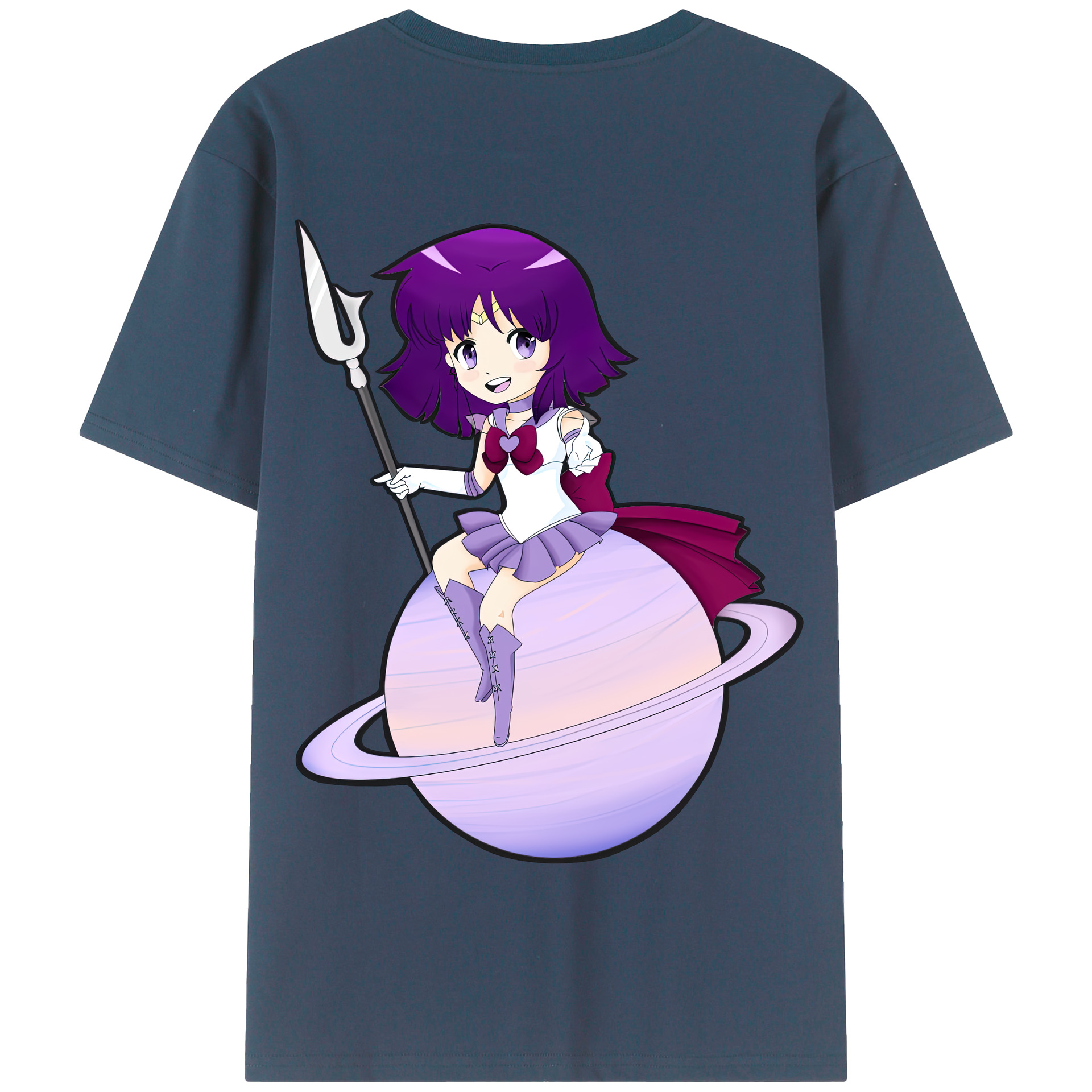 （画像用） 美少女戦士セーラームーン 土萠ほたる Sailor Moon Tomoe Hotaru （セーラーサターン；Sailor Saturn） 綿100％半袖Tシャツ（背面プリント）