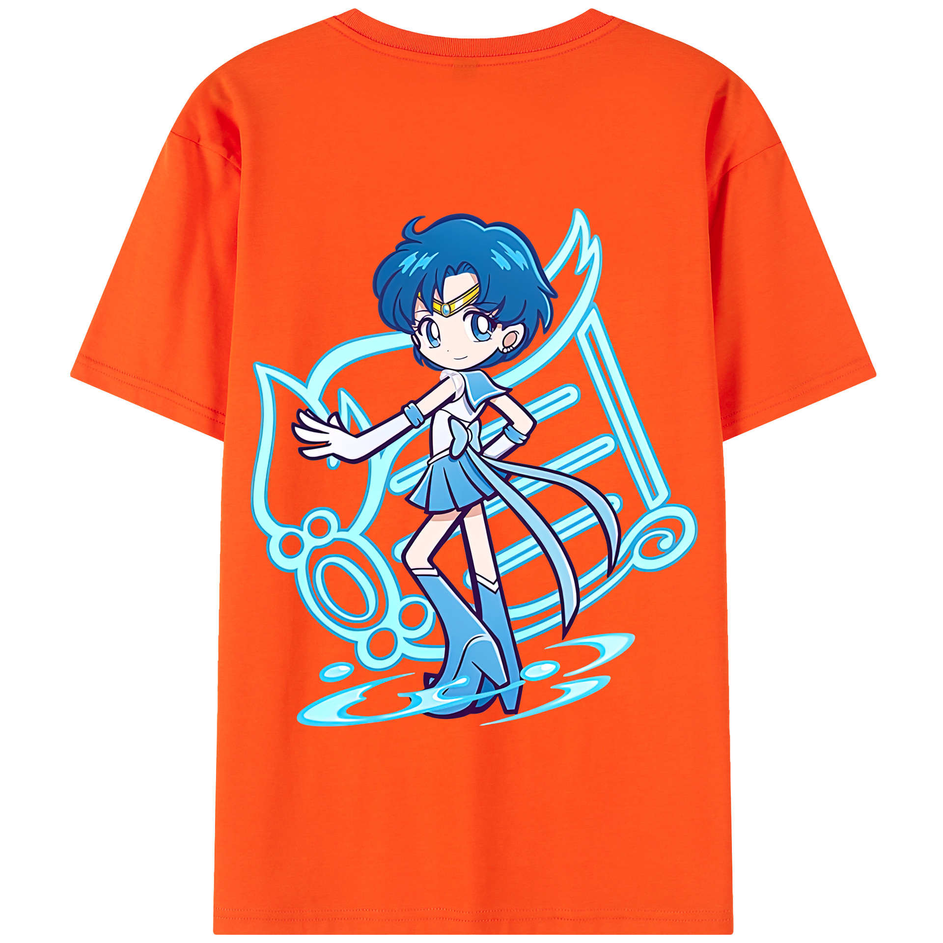 （画像用） 美少女戦士セーラームーン 水野 亜美 みずの あみ Sailor Moon Mizuno Ami 綿100％半袖Tシャツ（背面プリント）