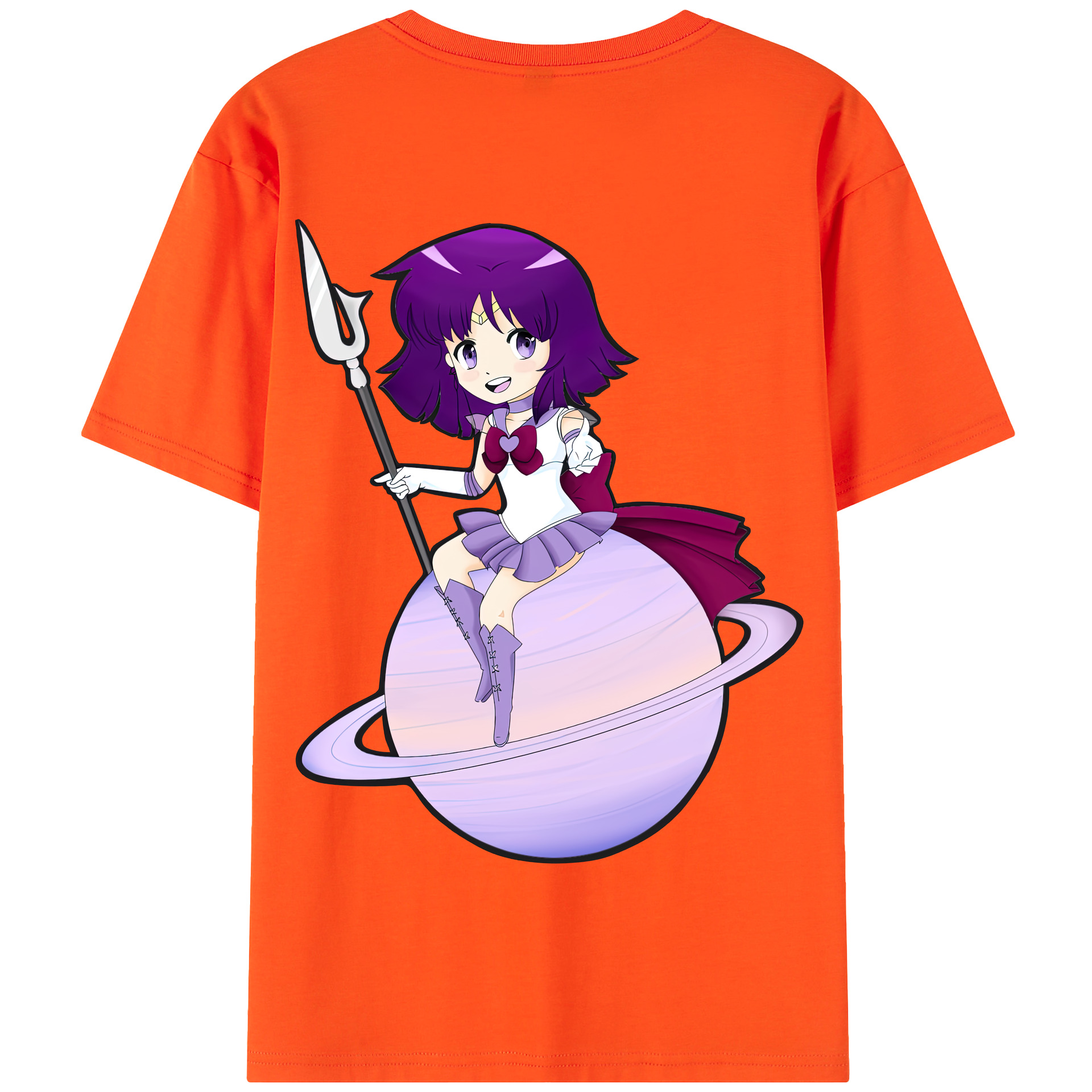 （画像用） 美少女戦士セーラームーン 土萠ほたる Sailor Moon Tomoe Hotaru （セーラーサターン；Sailor Saturn） 綿100％半袖Tシャツ（背面プリント）