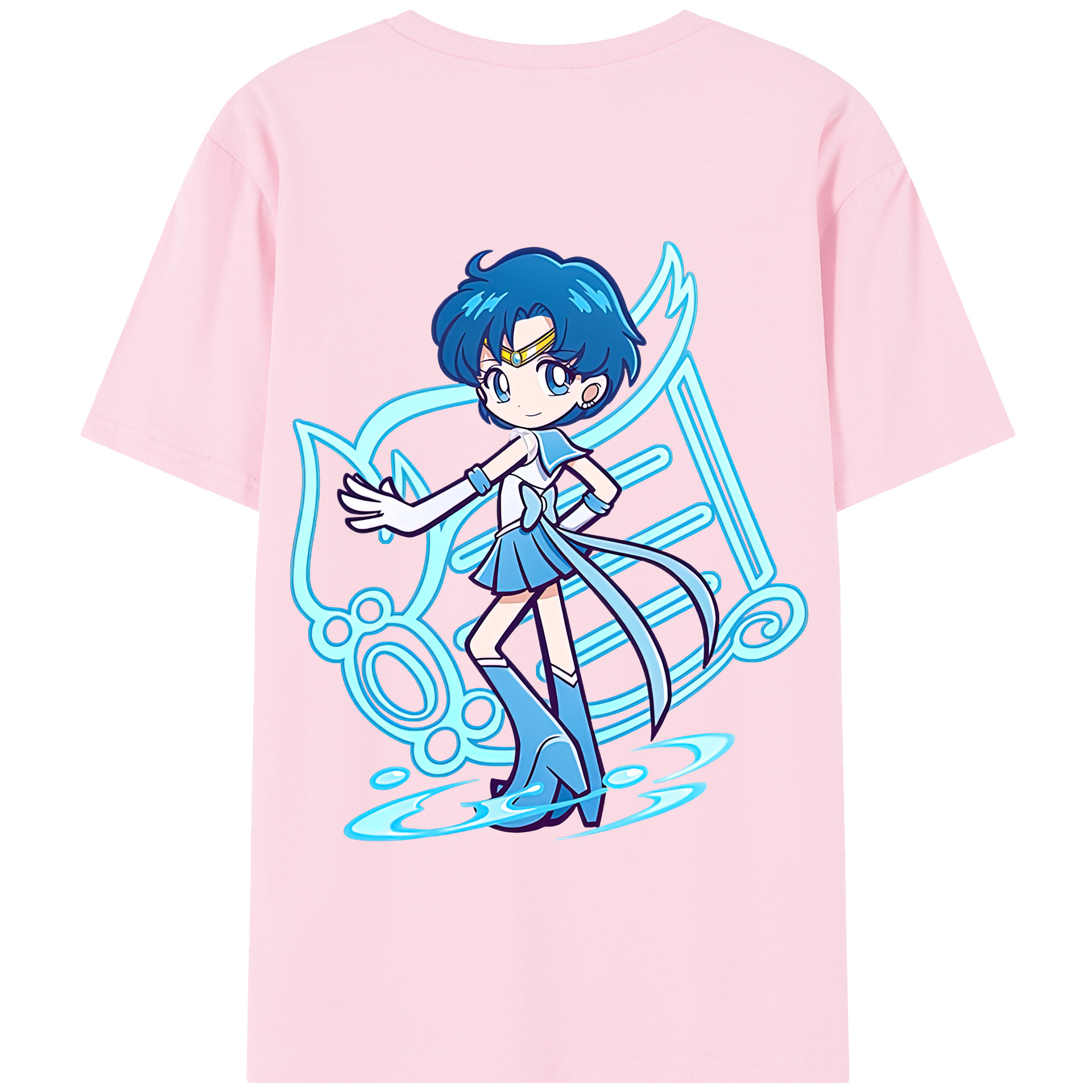 （画像用） 美少女戦士セーラームーン 水野 亜美 みずの あみ Sailor Moon Mizuno Ami 綿100％半袖Tシャツ（背面プリント）