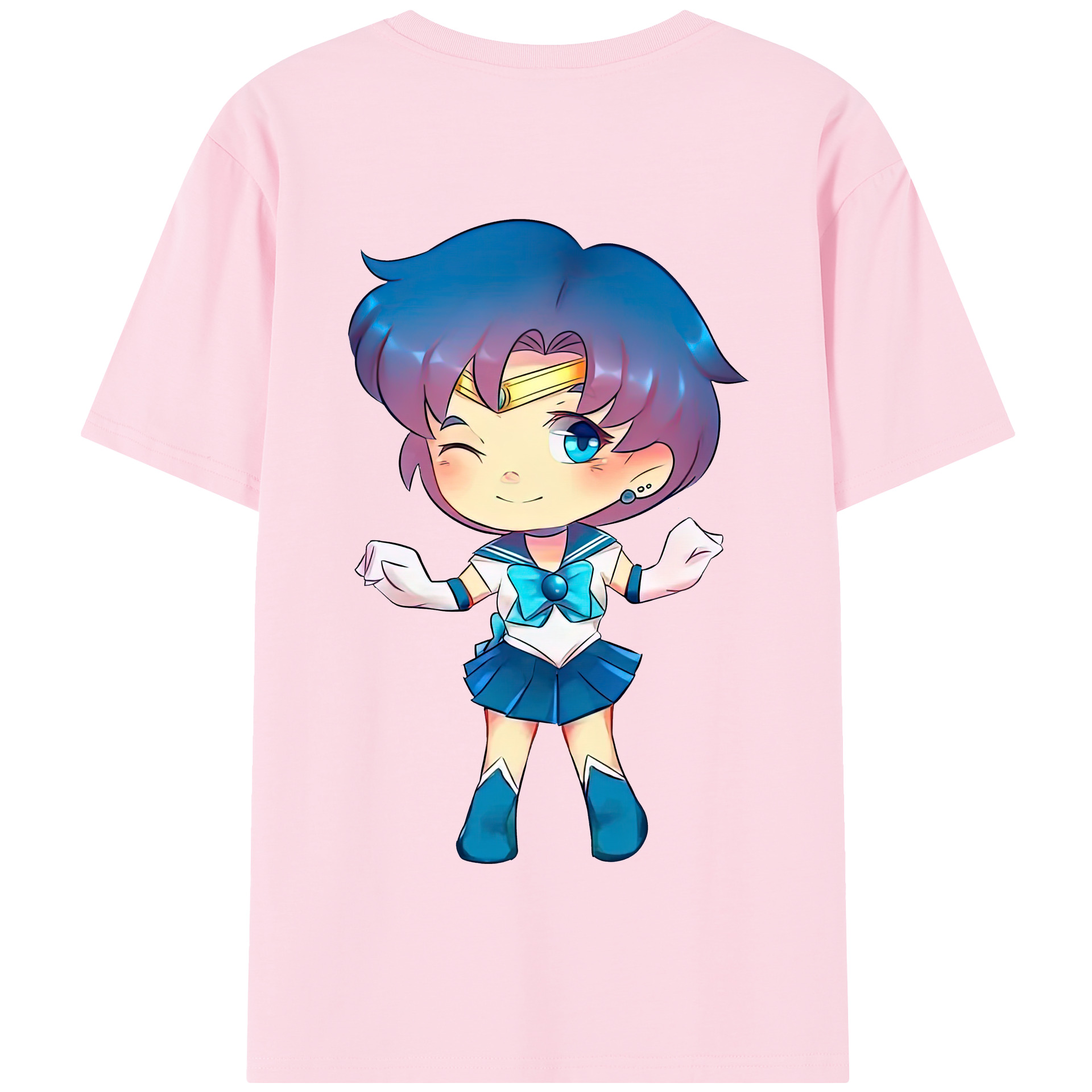 （画像用） 美少女戦士セーラームーン 水野 亜美 みずの あみ Sailor Moon Mizuno Ami 綿100％半袖Tシャツ（背面プリント）