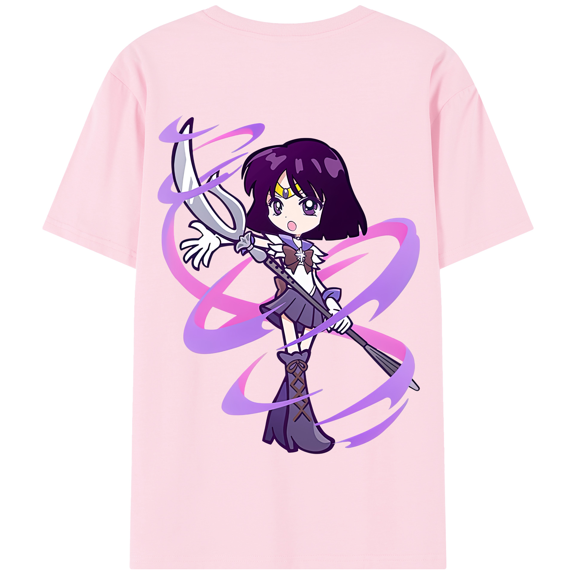 （画像用） 美少女戦士セーラームーン 土萠ほたる Sailor Moon Tomoe Hotaru （セーラーサターン；Sailor Saturn） 綿100％半袖Tシャツ（背面プリント）