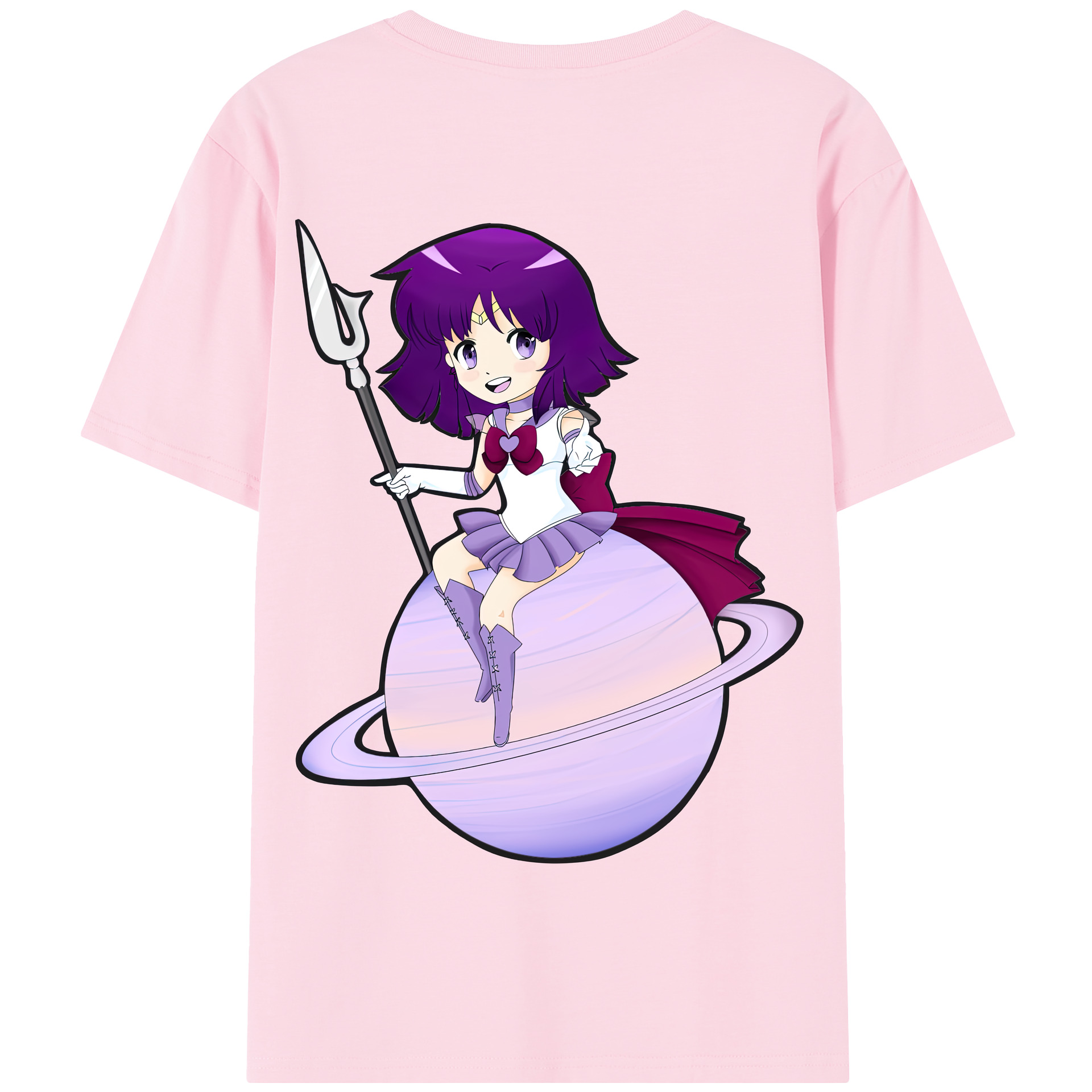 （画像用） 美少女戦士セーラームーン 土萠ほたる Sailor Moon Tomoe Hotaru （セーラーサターン；Sailor Saturn） 綿100％半袖Tシャツ（背面プリント）
