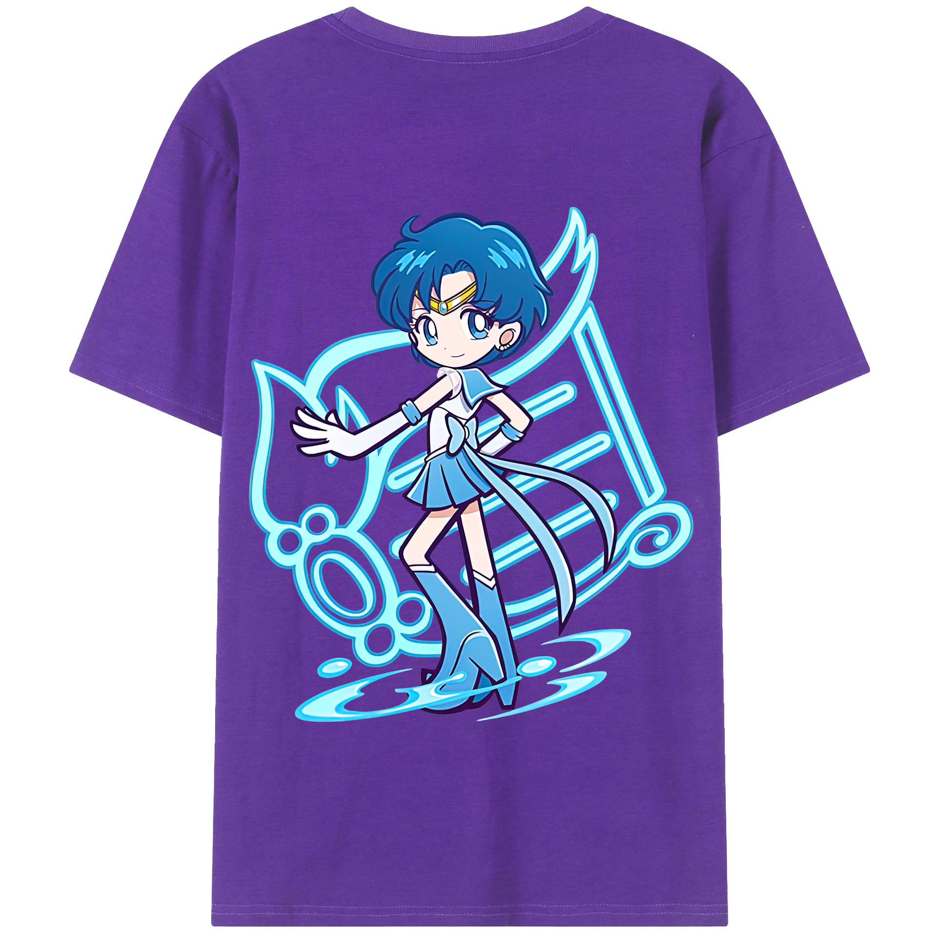 （画像用） 美少女戦士セーラームーン 水野 亜美 みずの あみ Sailor Moon Mizuno Ami 綿100％半袖Tシャツ（背面プリント）
