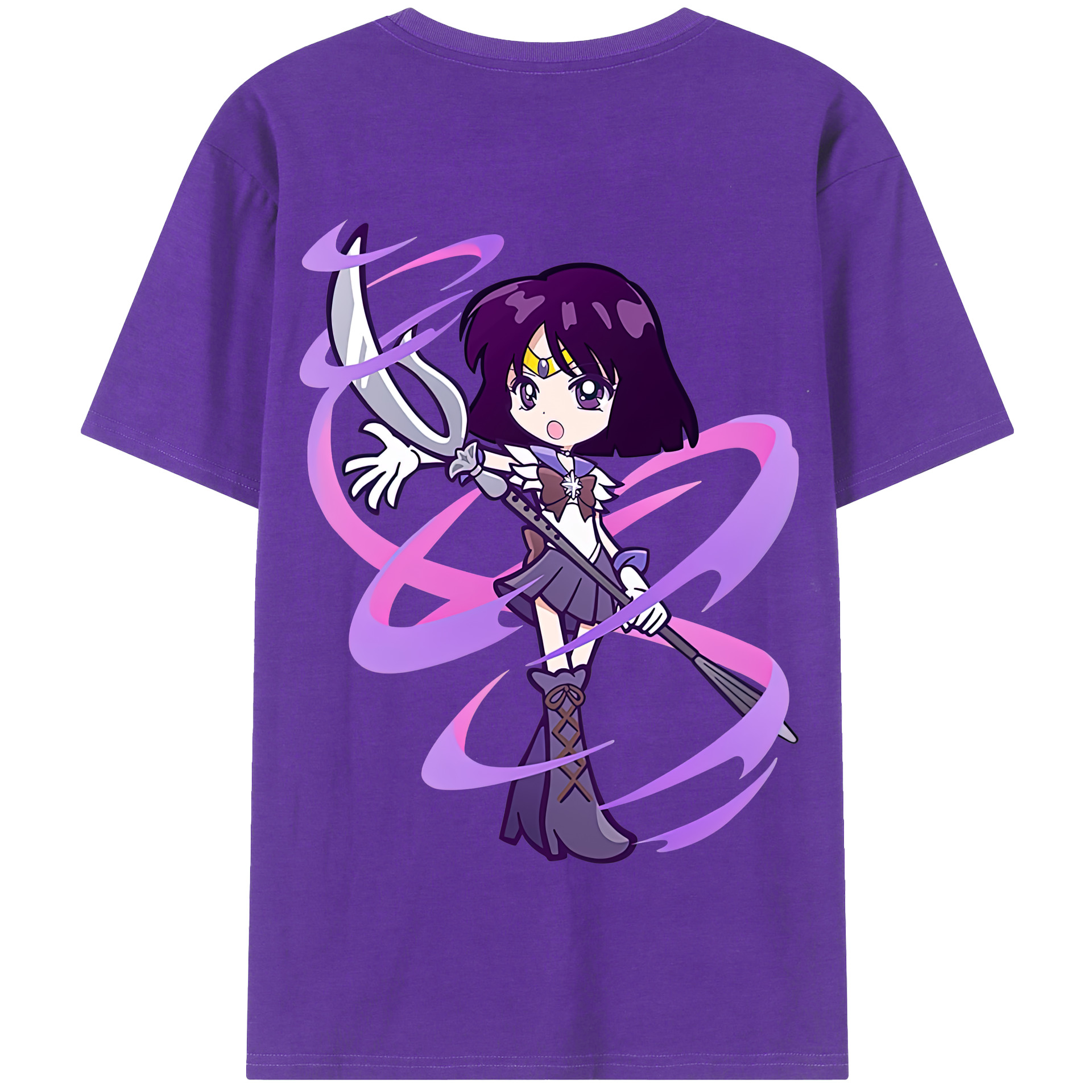 （画像用） 美少女戦士セーラームーン 土萠ほたる Sailor Moon Tomoe Hotaru （セーラーサターン；Sailor Saturn） 綿100％半袖Tシャツ（背面プリント）