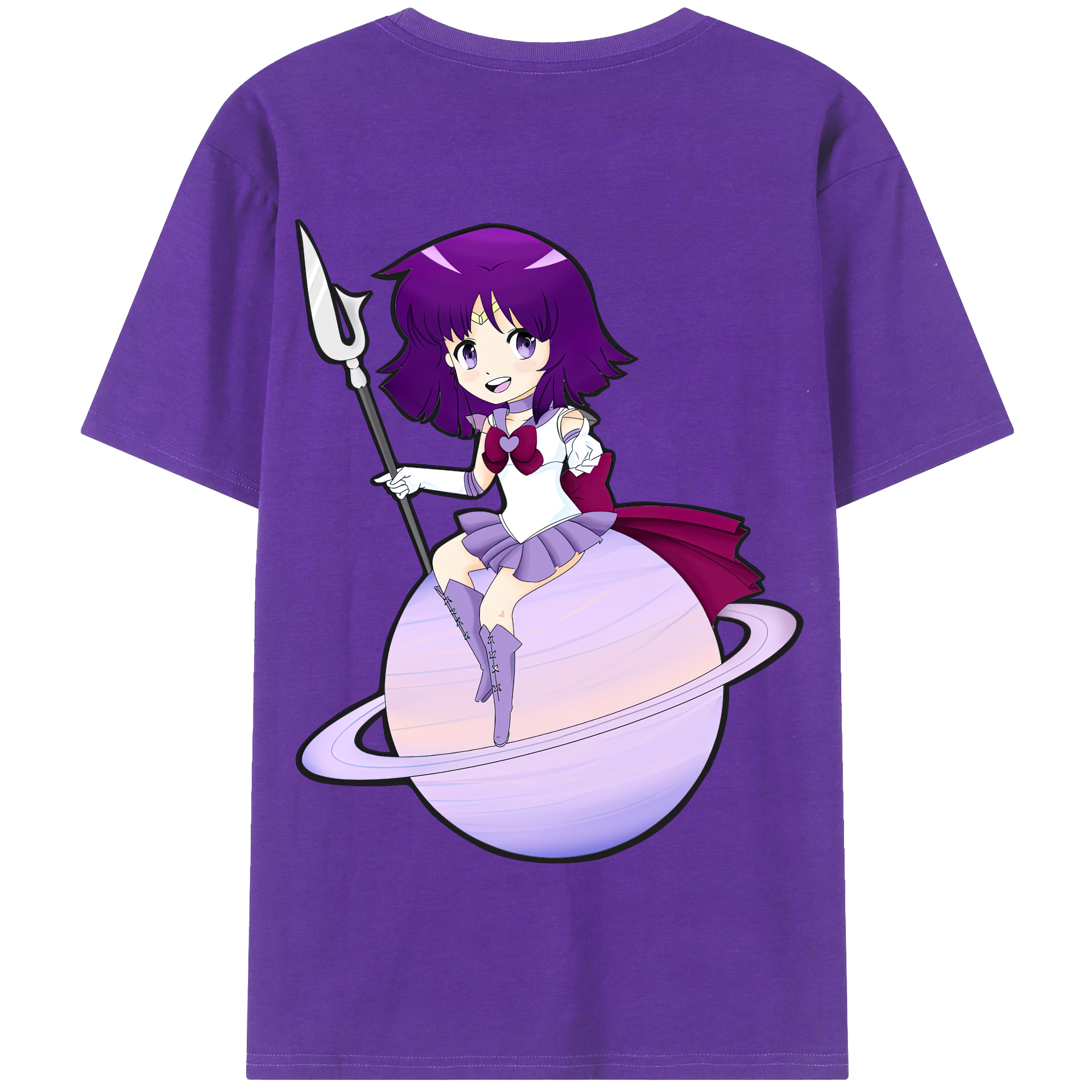 （画像用） 美少女戦士セーラームーン 土萠ほたる Sailor Moon Tomoe Hotaru （セーラーサターン；Sailor Saturn） 綿100％半袖Tシャツ（背面プリント）