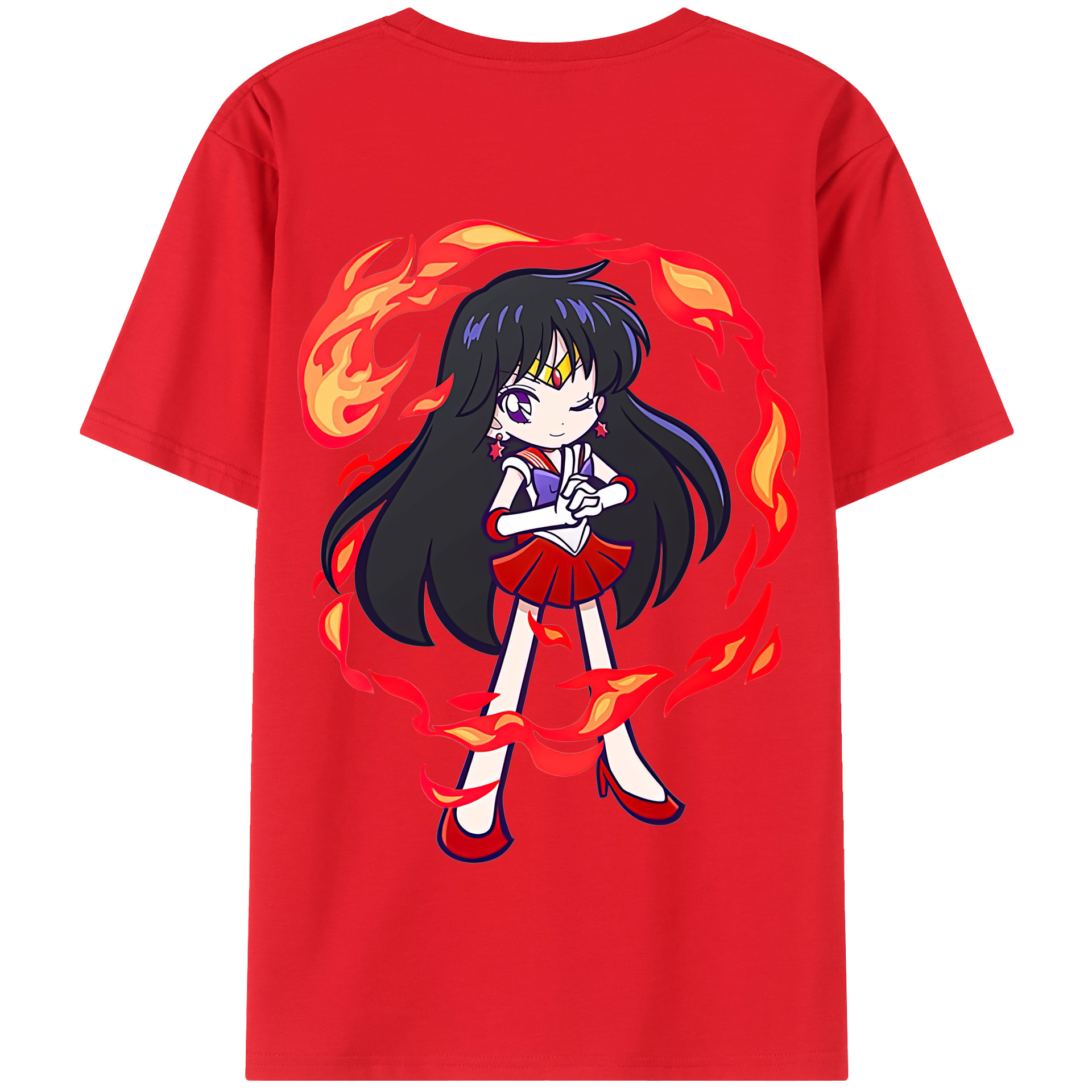 （画像用） 美少女戦士セーラームーン 火野レイ ひの レイ Sailor Moon Hino Rei （セーラーマーズ,Sailor Mars） 綿100％半袖Tシャツ（背面プリント）
