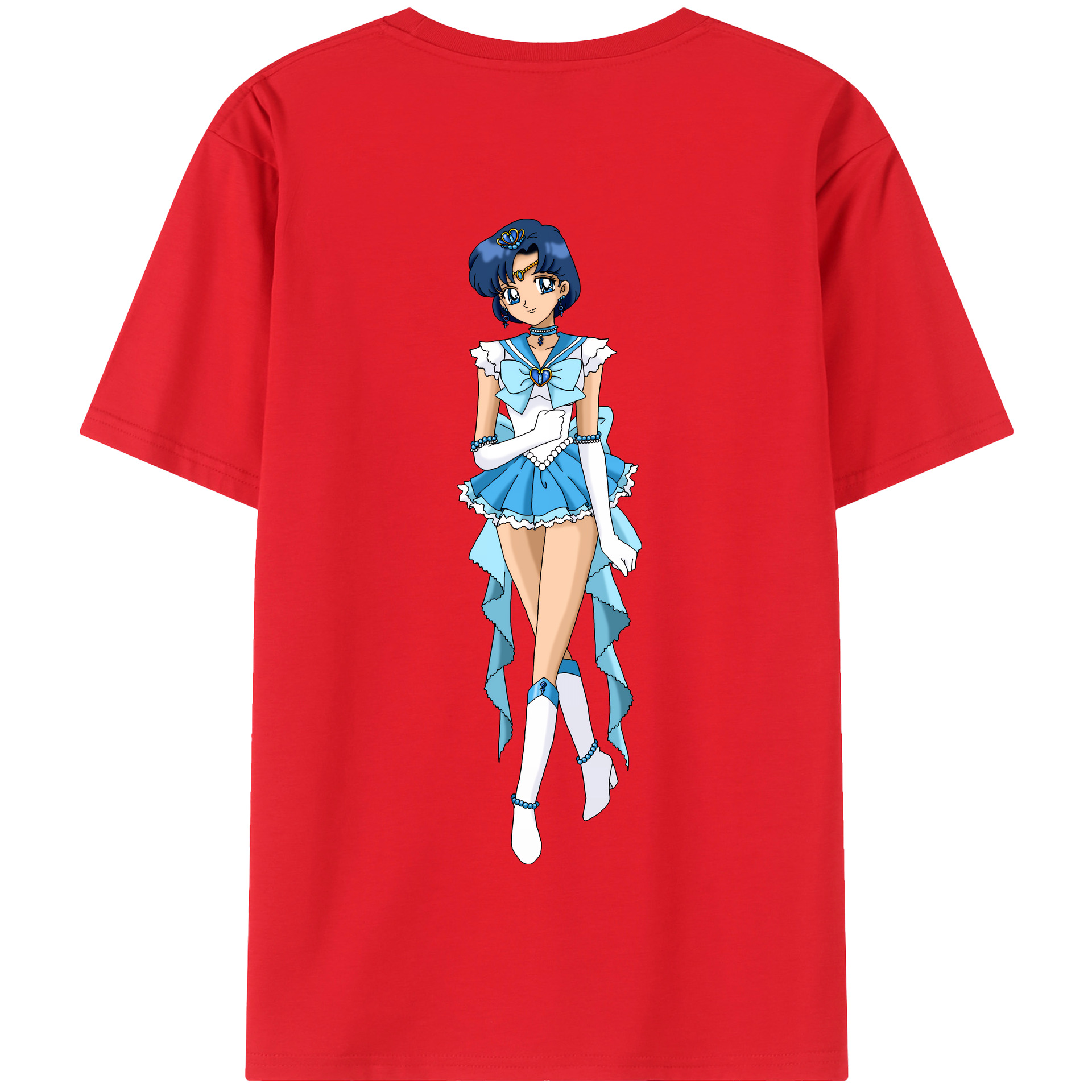 （画像用） 美少女戦士セーラームーン 水野 亜美 みずの あみ Sailor Moon Mizuno Ami 綿100％半袖Tシャツ（背面プリント）