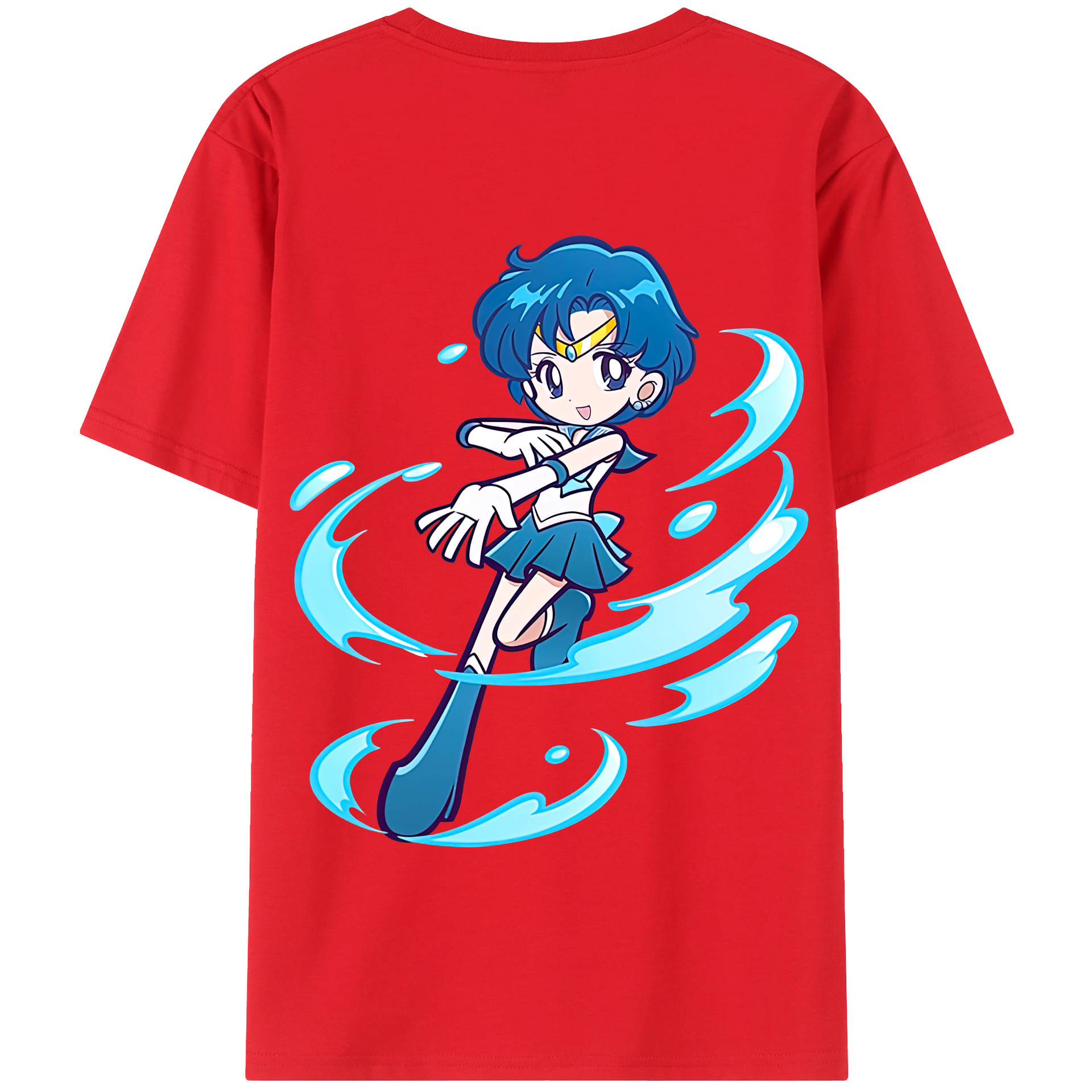 （画像用） 美少女戦士セーラームーン 水野 亜美 みずの あみ Sailor Moon Mizuno Ami 綿100％半袖Tシャツ（背面プリント）